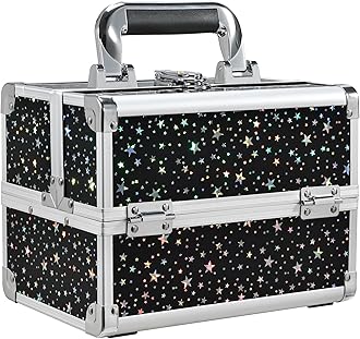 Joligrace Makeup Box Cosmetic Train Case Jewelry Organizer - Star, Black Star,