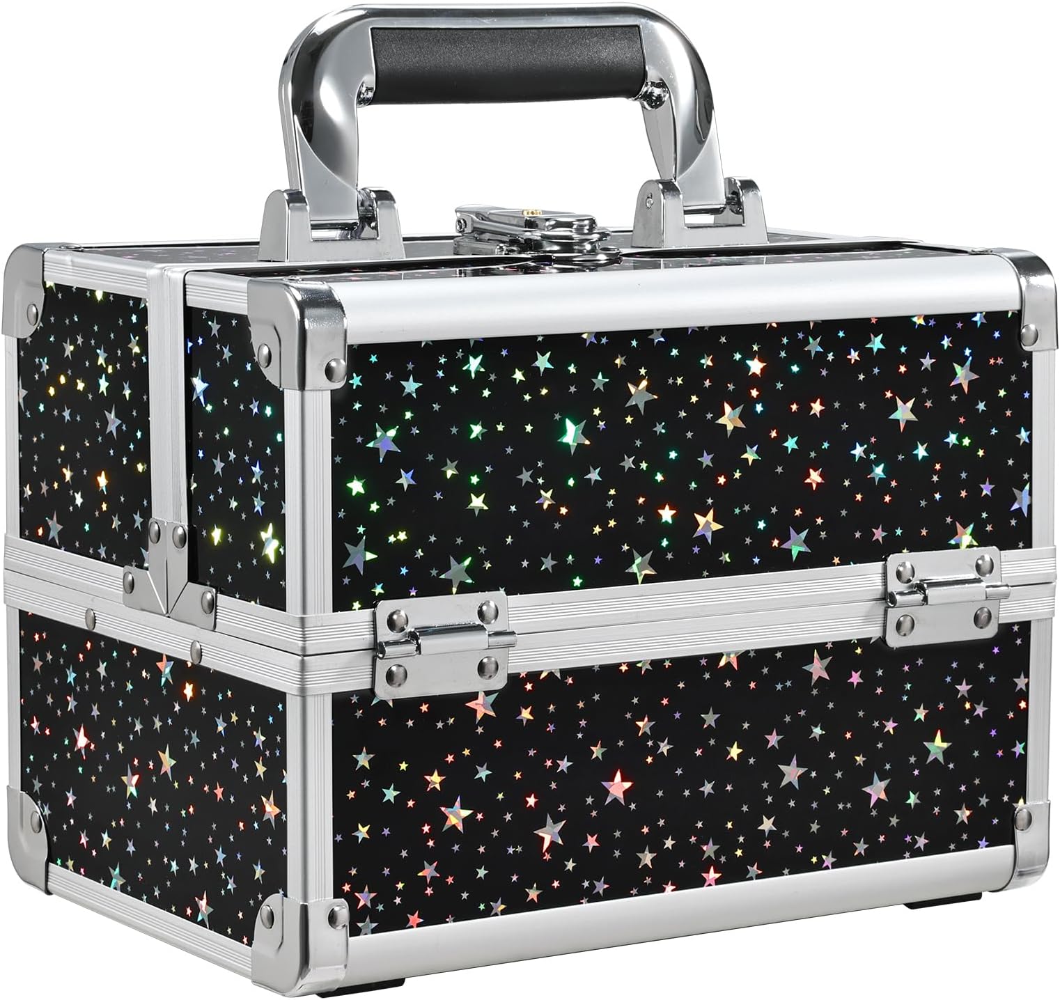 Joligrace Makeup Box Cosmetic Train Case Jewelry Organizer - Star, Black Star,