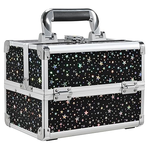 Miniatura 10 de Joligrace Estuche de maquillaje portátil organizador de maquillaje, 2 bandejas, caja de maquillaje con bloqueo de espejo para maquilladores,