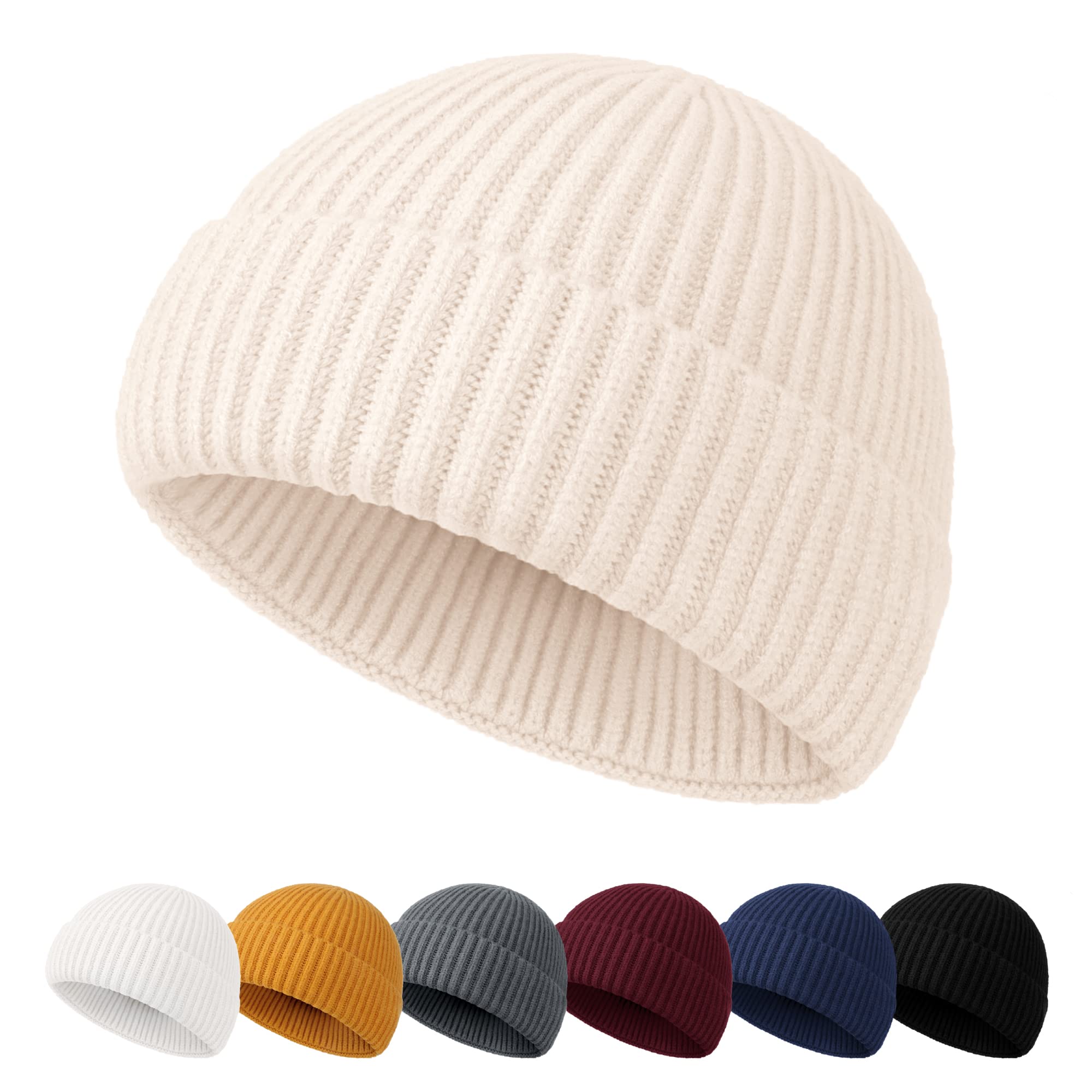 Neola Men's Beige Beanie Hat - Fisherman Beanie Trawler Beanie Knitted Cuffed Winter Hat Skullcap Gifts For Uk