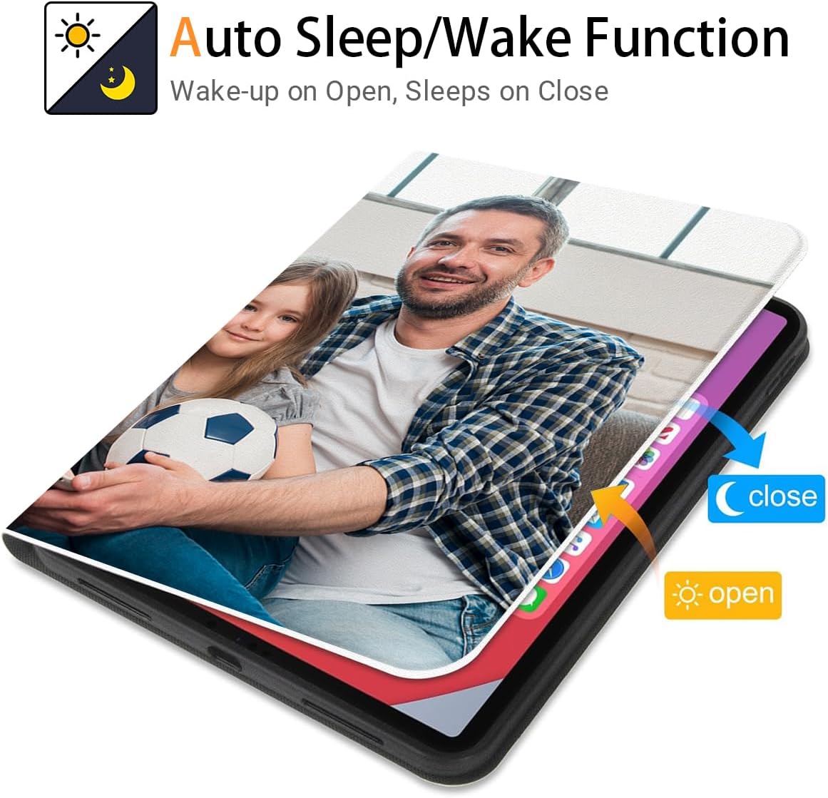 Custom Case for iPad 9th / 8th / 7th Generation 10.2 inch (2021/2020/2019), Personalized Customized Picture Logo Text Name PU Leather Tablet Cover, Premium Folio Flip Stand Case, Auto Wake/Sleep