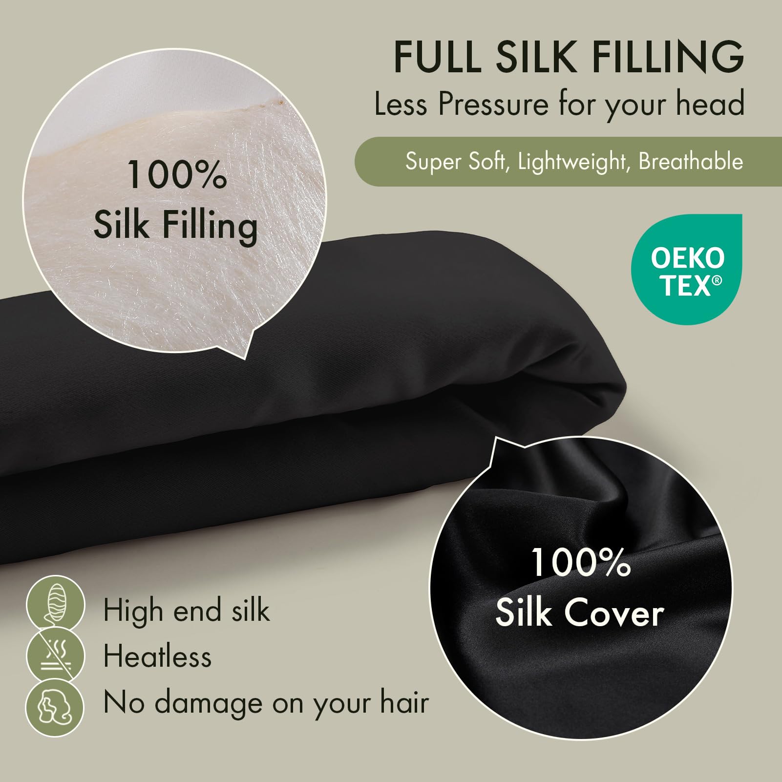 LILYSILK Women 100% Silk Heatless Hair Curler 3pc Set Silk Filled Hair Roller Rods with Adjustable Bowknot Tie Frizz-free Overnight(Black) - Image 2