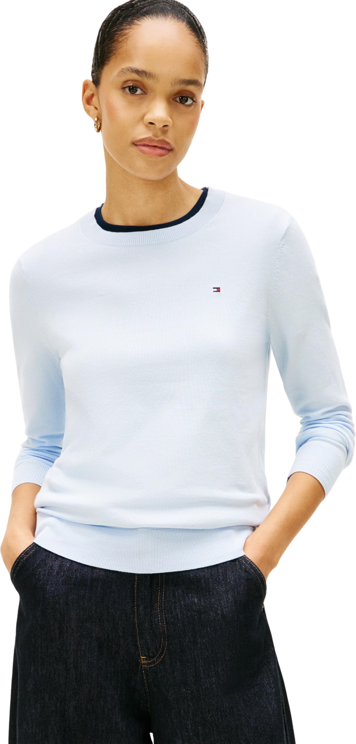 Tommy Hilfiger Damen CO Jersey Stitch C-NK LS SWT WW0WW44984, Blue (Breezy Blue), XXS EU