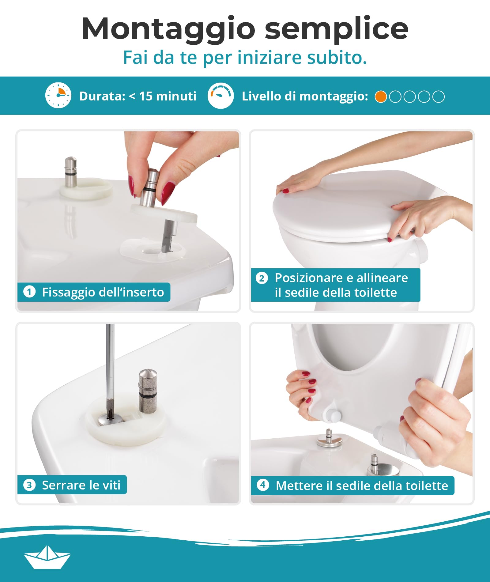 Calmwaters® Copriwater con abbassamento automatico, sedile WC facile da montare, fino a 250 kg, Made in EU, in Duroplast antibatterico, 2 modalità di fissaggio, rimovibili, occhialini ovali