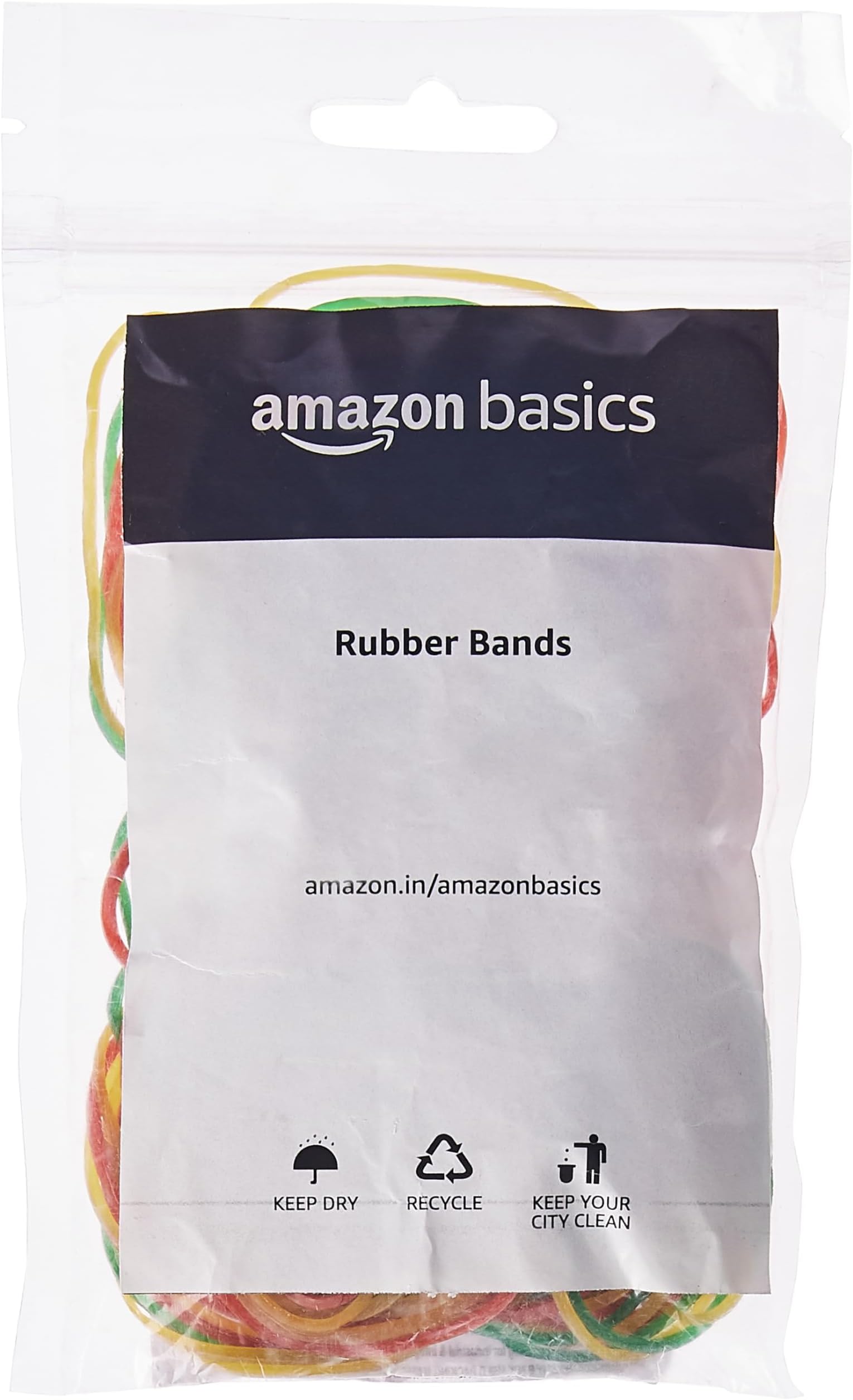 Amazon Basics Rubber Bands | Enhanced Stretchability and Durability | (1.5 inch, Pack of 50 gm) (Multicolour)