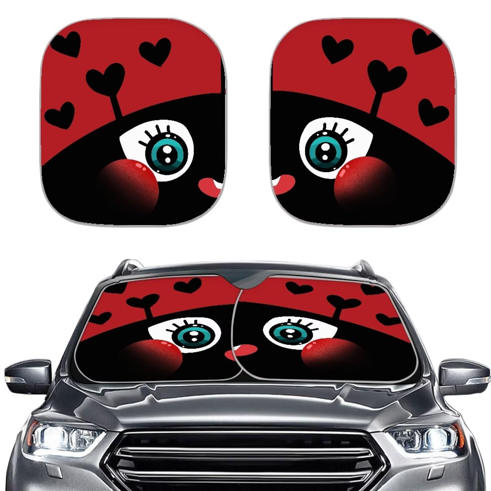 XYZCANDO Cute Ladybug Windshield Sun Shades Front Pack of 2 Foldable Sunshade Easy Installation Keep Cool Soft Personalized Auto Sun Shield Heat