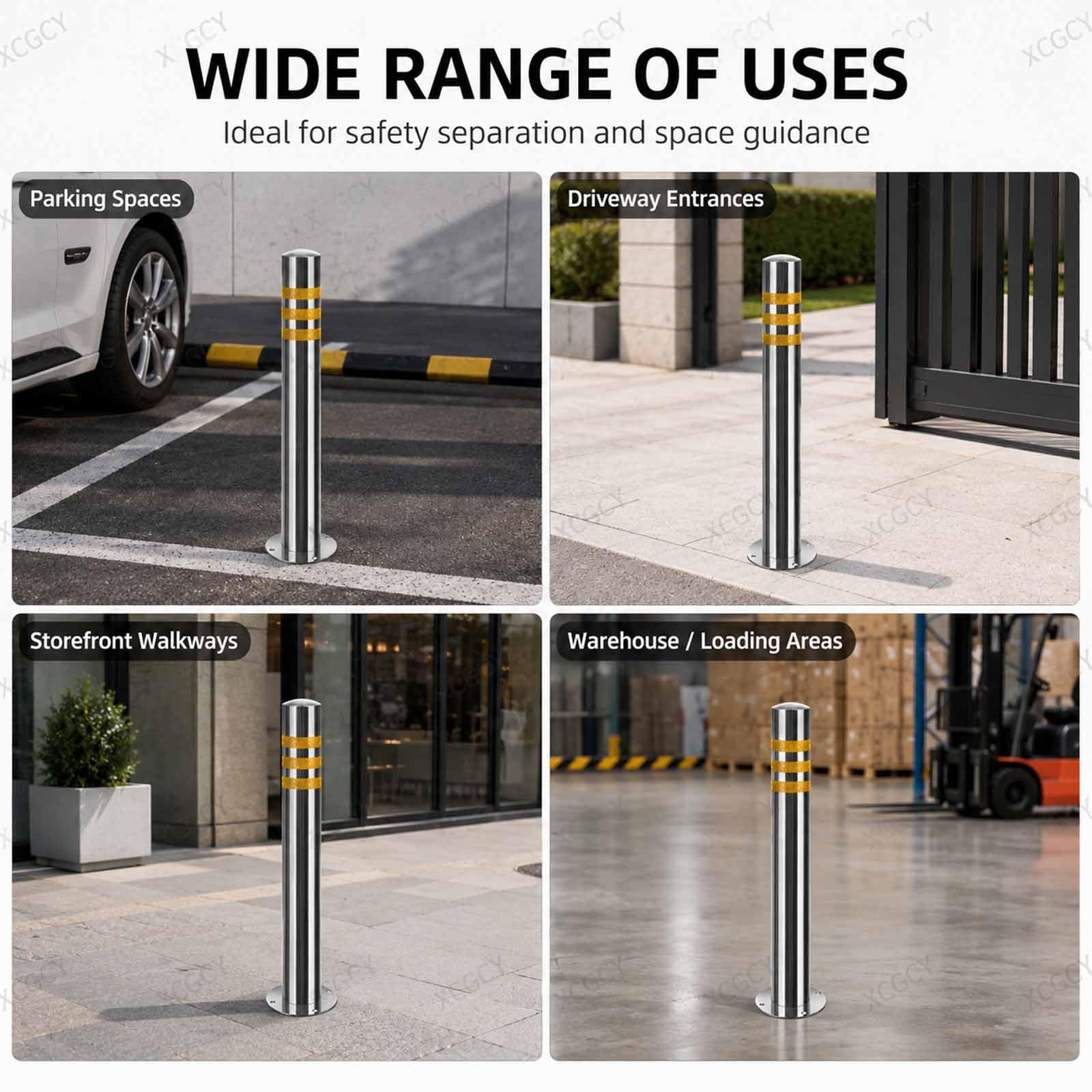 Paletto di Parcheggio in Acciaio Inox, Dissuasore di Sicurezza in Acciaio Inox Resistente, 3 Pezzi, Pali 750 Mm con Bulloni di Ancoraggio, Barriera Riflettente per Vialetti E Parcheggi