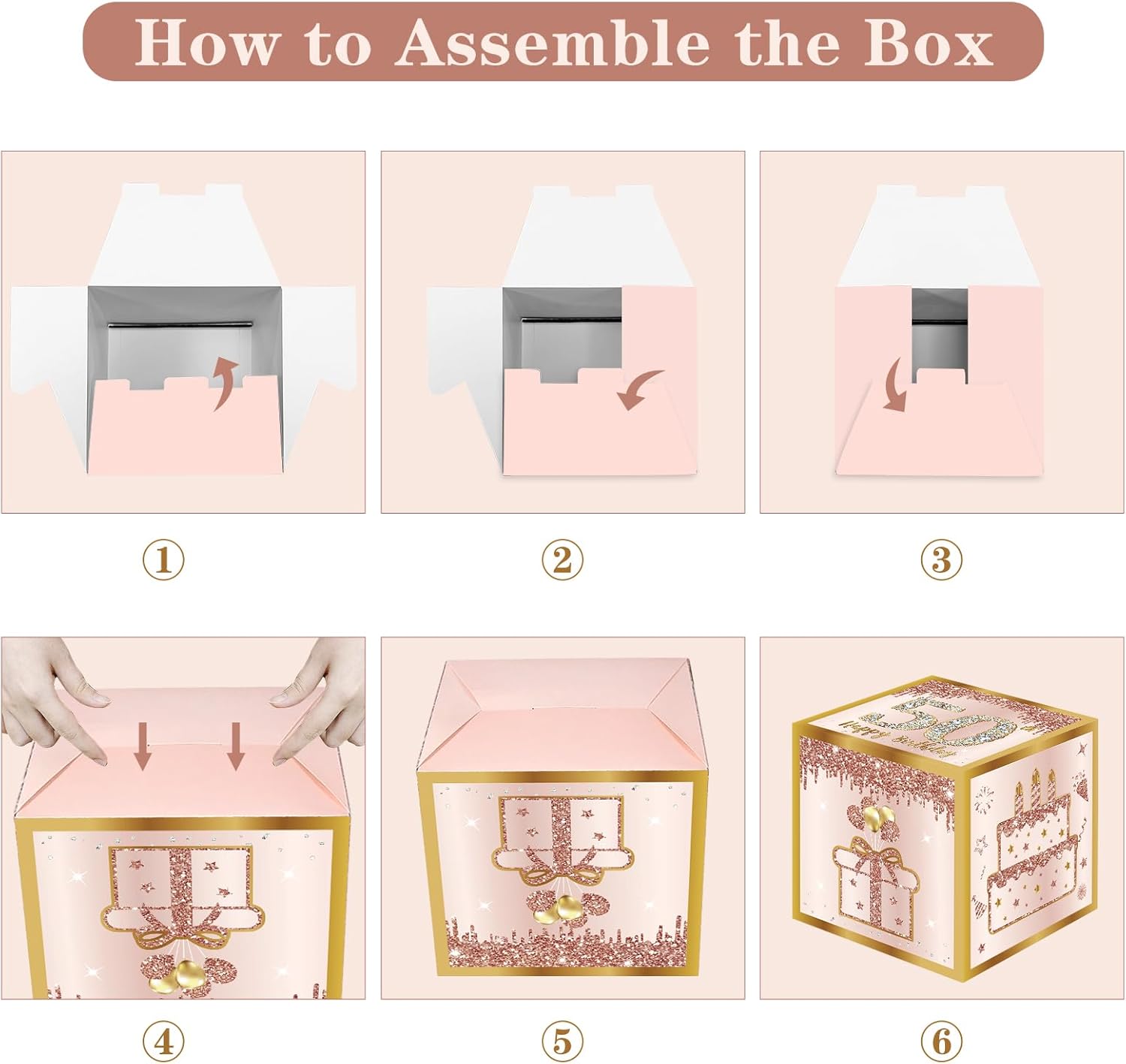 3Pcs 50th Birthday Decorations Boxes for Women, Pink Rose Gold 50th Birthday Balloons Boxes Party Supplies, Pink Fifty Year Old Bday Theme Cardboard Box Decor - Image 6