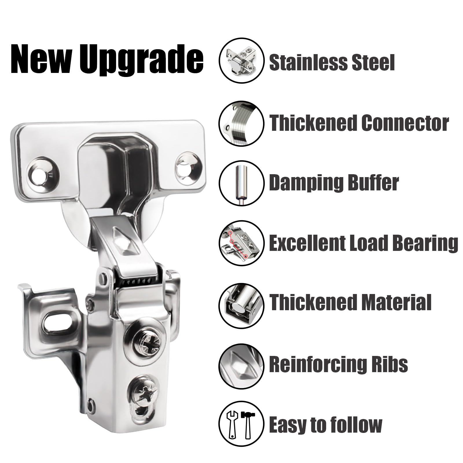 BESTEEL Paquete de 4 bisagras de puerta de armario de cierre suave de 1,27 cm para bisagras de gabinete de cocina, ángulo de apertura de 100 grados, bisagra oculta de acero inoxidable para armarios de