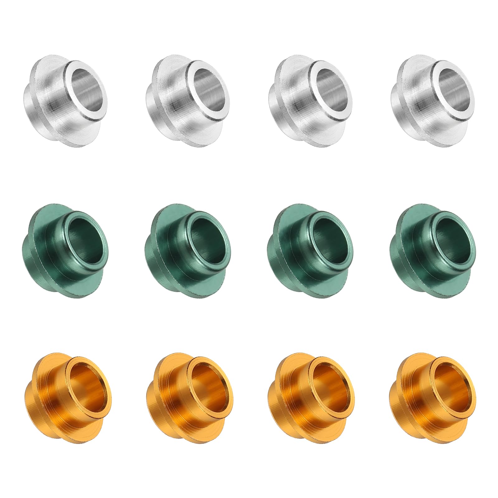 YELARXI Inline Skate Bearing Bushing Spacers, Skate Axles Shaft Spacers Roller Bushing Gasket Wheel Center Bearing Fitting for (Skating/Skateboard) 8mm & 12 Pcs & Aluminum & 3 Colors-Set 3