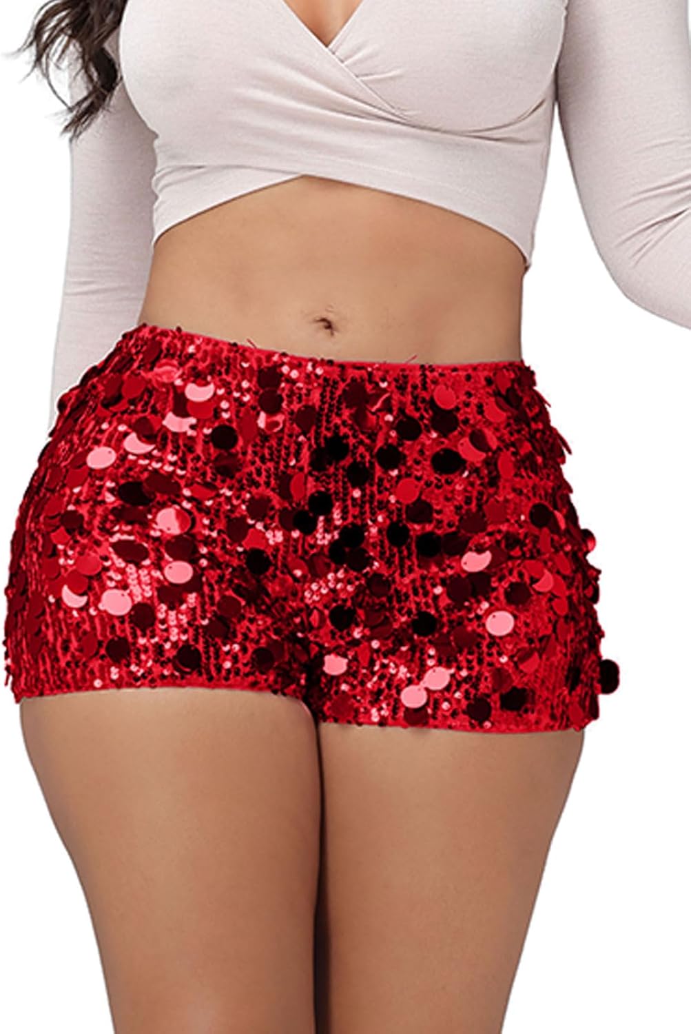 Women's Sequin High Waist Shorts Sparkly Clubwear Hot Pants for Festival, Party, Dance - Image 2