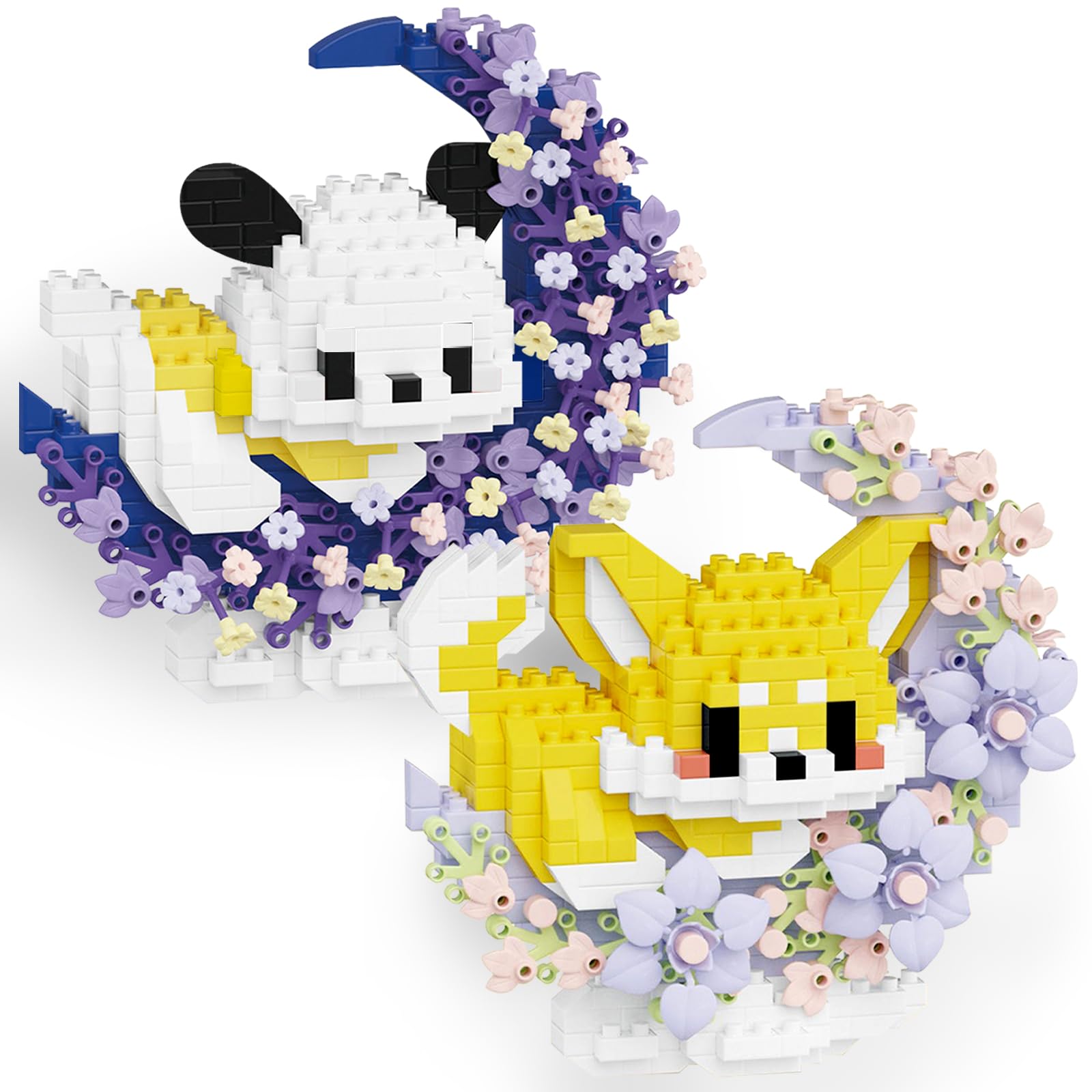 Uermis 2 Pack Cute Dog Micro Building Set, Mini Animal Set with Moon Flower Wreath, Creat…