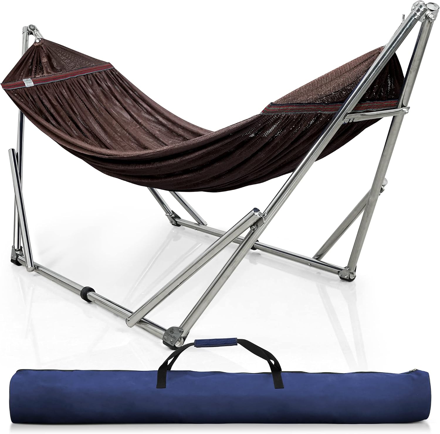 Tranquillo Double Hammock with Stand 550lb Capacity Double Hammock with Spreader Bar/Sturdy Flexible Hammock Stand Portable, Outdoor Indoor, Brown