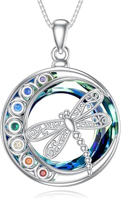 PELOVNY Chakra Crystal Necklace for Women 925 Sterling Silver Triple Moon Goddess Hamsa Hand Lotus Tree of Life Flower of Life Pendant Necklace 7 Chakra Spiritual Jewelry Gifts for Mom Wife