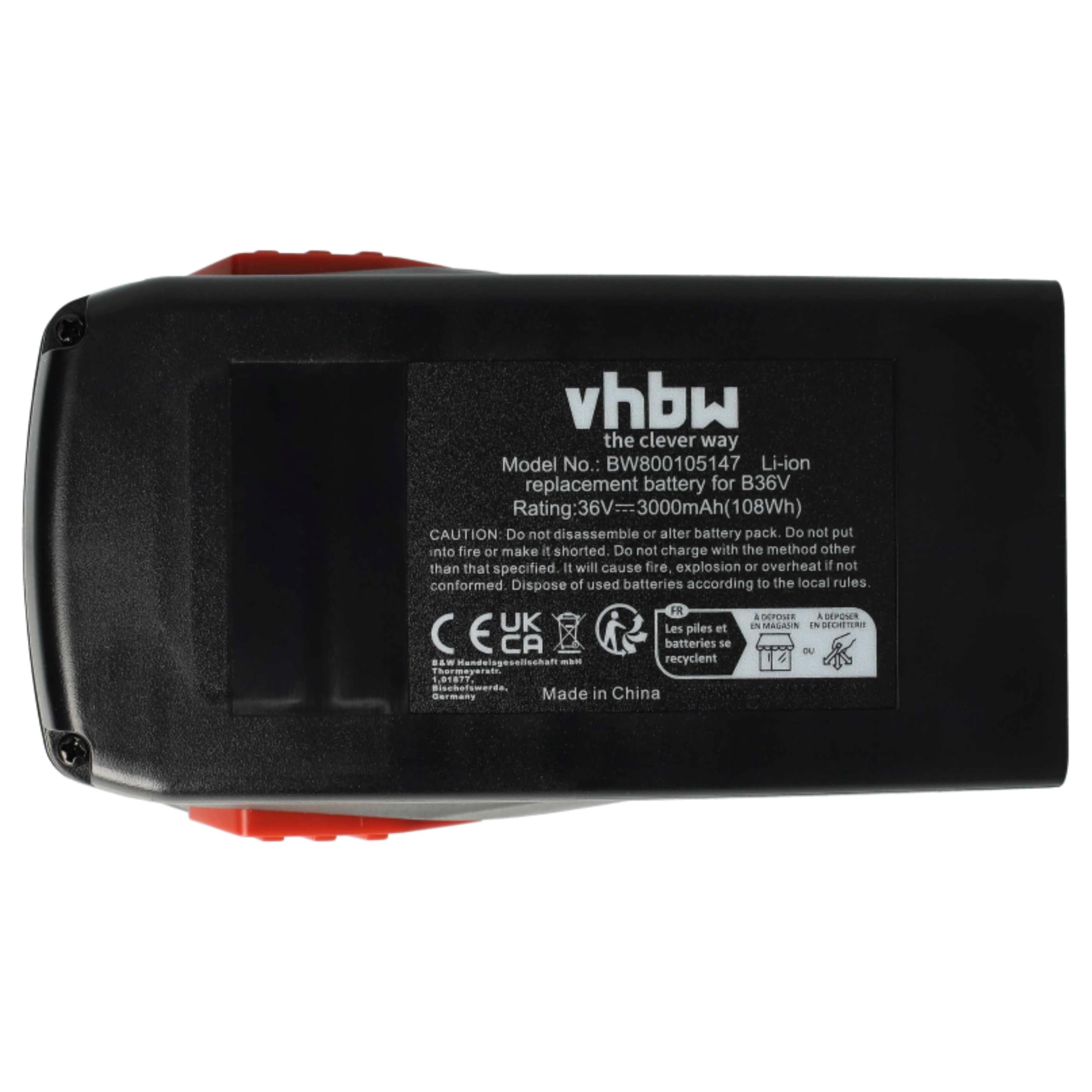vhbw 3x batteria compatibile con Hilti TE6-ALi, TE6-A36, TE 6A, TE6A, TE 6-A36 AVR, TE 500-A36, CPC 36V utensile elettrico (3000 mAh, Li-Ion, 36 V)