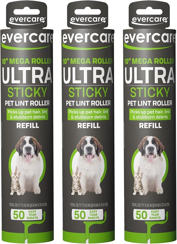 Pack of 3 All-Purpose Pet Mega Oversized Lint Roller Refills, 50 Sheets Each