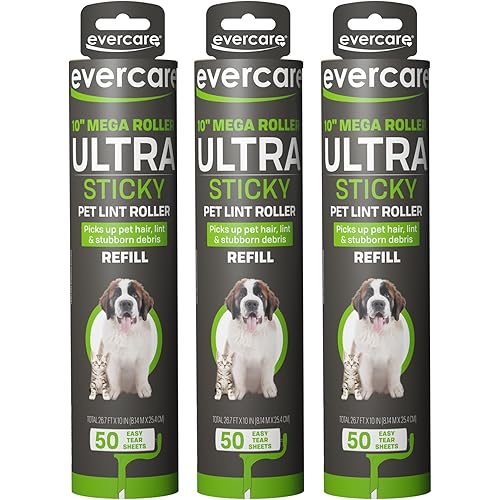 Evercare Pack of 3 All-Purpose Pet Mega Oversized Lint Roller Refills, 50 Sheets Each
