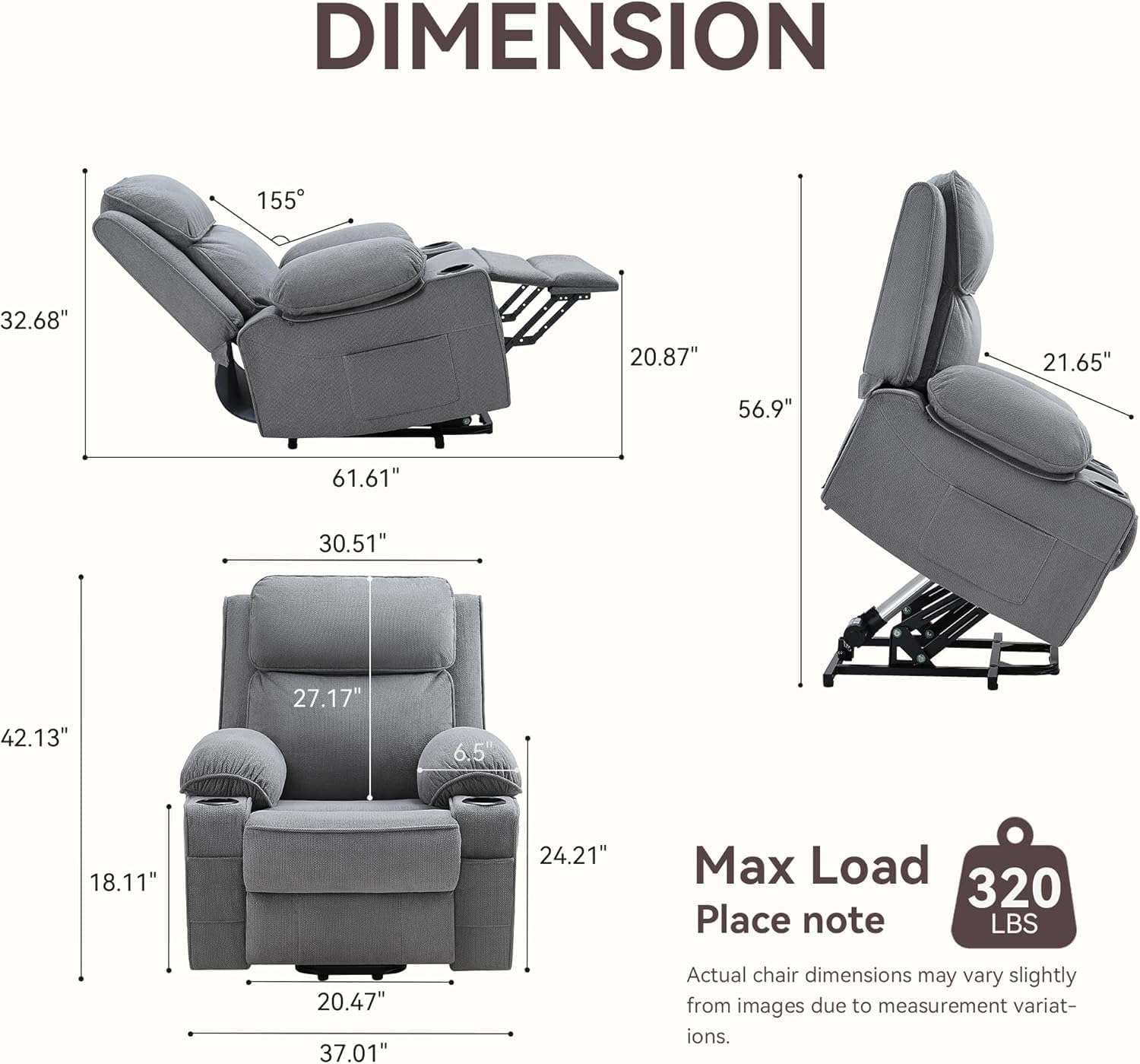 Recliner Sofa Genuine Leather Power Lift Recliner Chair Adjustable Lay Flat with Heat Massage for Elderly Adults Living Room Comfort