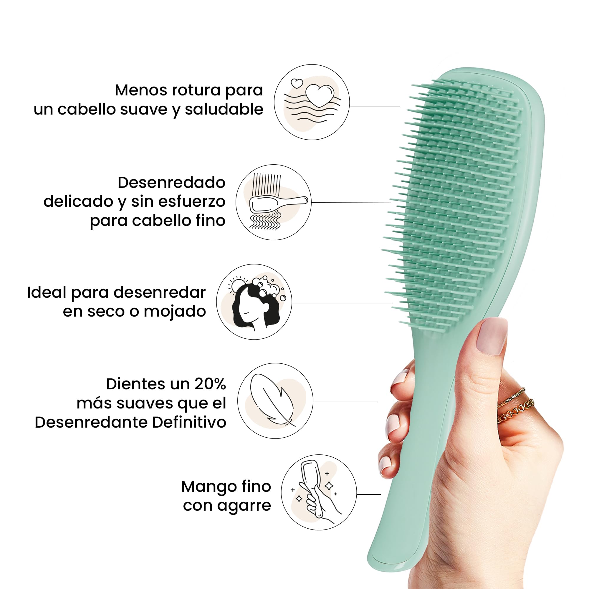Tangle Teezer Fine and Fragile Ultimate Detangler Hairbrush - Cepillo Desenredante Cabello Teñido, Fino y Frágil - Púas Suaves y Flexibles de Doble Altura - Menos Rotura y Sin Tirones - Verde Azulado
