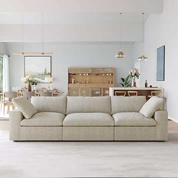 JACH 3-Seater Cloud Modular Sectional Couches, Convertible Couch, Cushion Covers Removable, Cloud Sofa, Sectional Sofas for Living Room Bedroom Apartment, Khaki