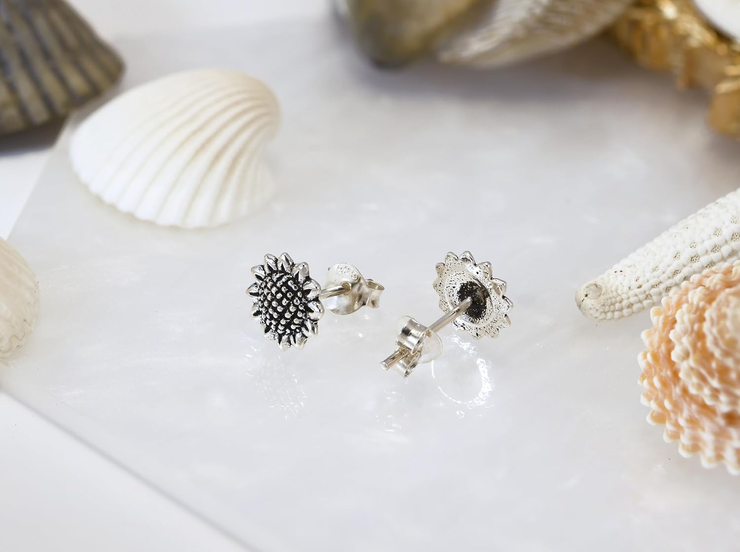 AeraVida Nature's Charm Sunflower .925 Sterling Silver Stud Floral Earrings | Sunflower Earrings for Women | Floral Jewelry - Image 5