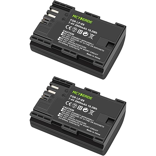 2-Pack LP-E6 LP-E6N Replacement Batteries Compatible with Canon EOS 60D 70D 80D 90D 5D Mark II III IV 5DS 6D R R5 C700 XC10 XC15