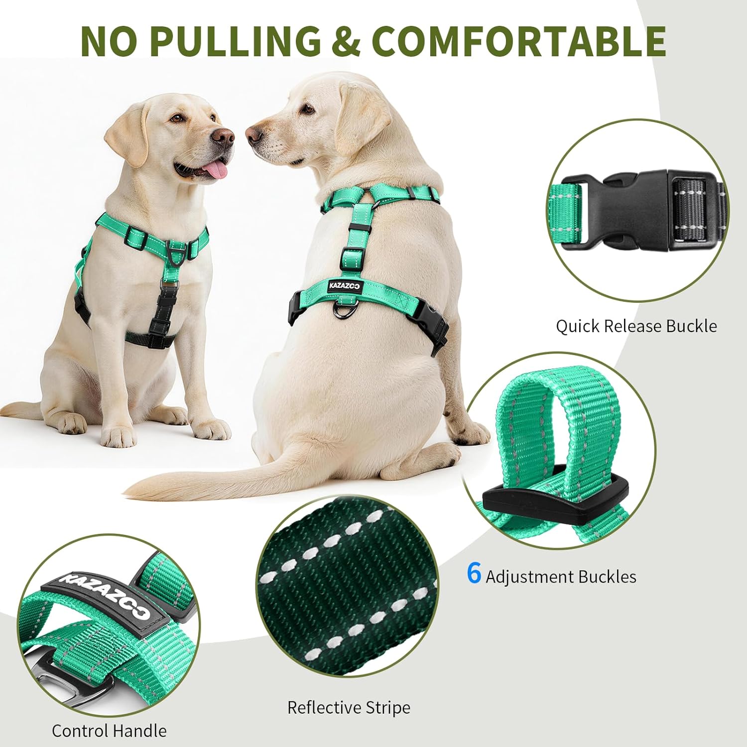 Dog Harness,Adjustable No Pull Dog Harness,Y-Shaped Design,Buckle-Neck Balance Harness with Reflective, Ideal for Dog Training Hiking, Easy Walk Harness,Durable High-Tensile Nylon Aqua Green-M