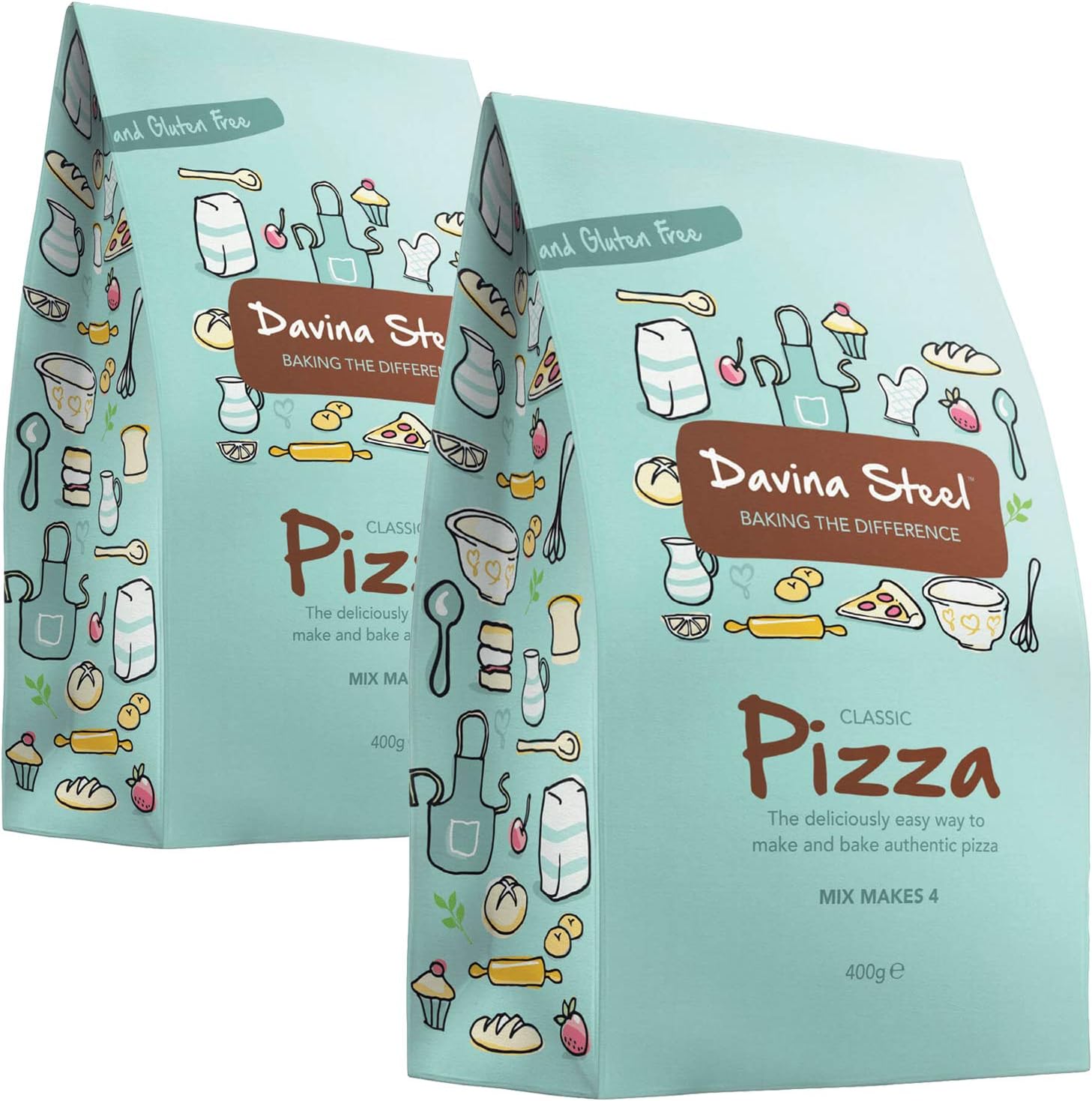 Davina Steel - Gluten Free & Coeliac Friendly Baking Mixes (Pizza Base Mix (Yeast Included), 2-Pack)