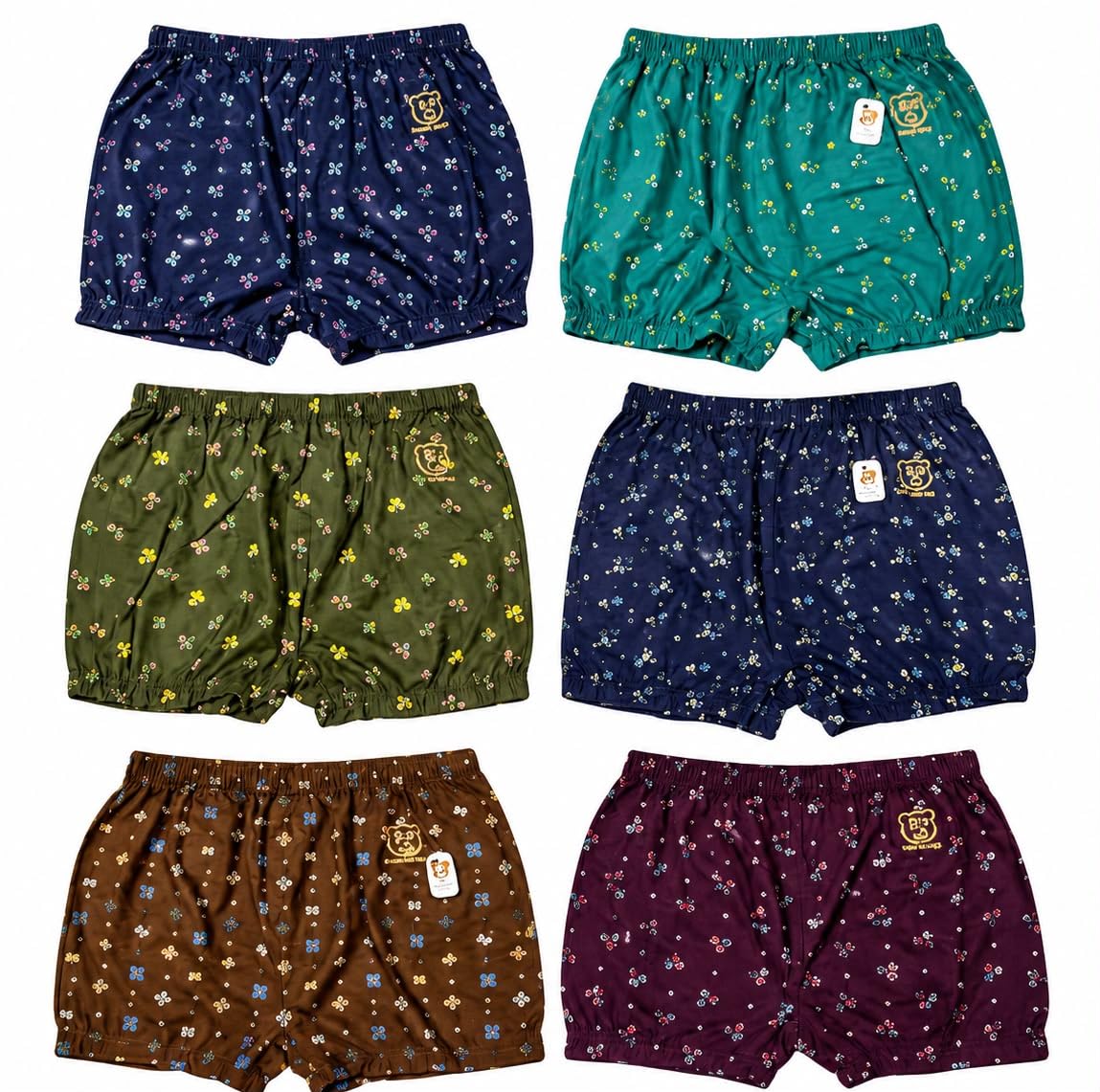Womens Floral Print Bloomers Shorts, Elastic Waist, Pack of 6-picture-17