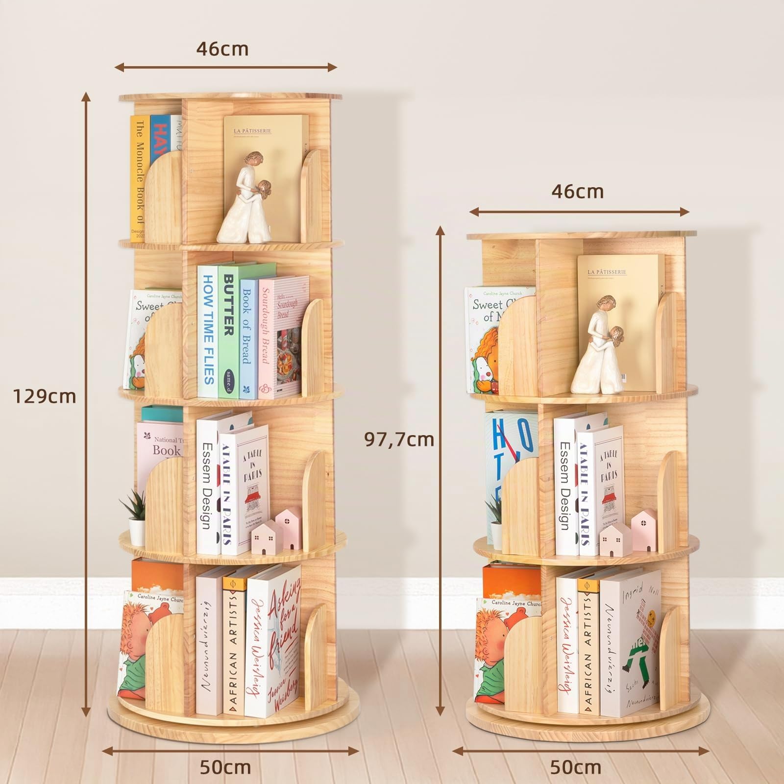 OOOK Librería Giratoria Para Niños De Madera Maciza, 360 Grados, Estantería De 3 Niveles, Estantería Multifuncional Para Niños Y Adultos