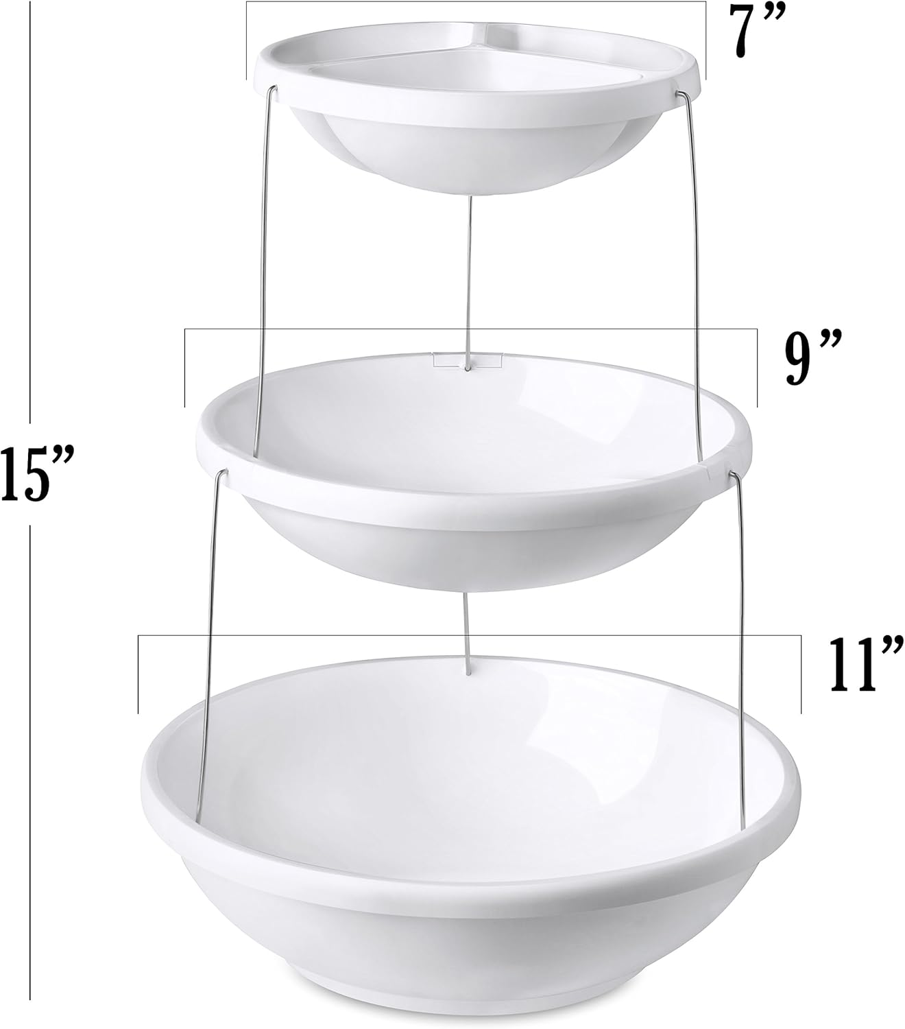 Masirs 3-Tier Collapsible Bowl: Decorative Design Folds for Minimal Storage. Ideal for Serving Snacks, Salad, and Fruit. Top Bowl Divided into Three Sections. (Pack of 2)