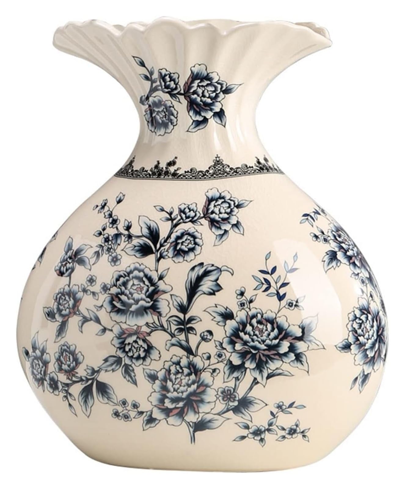 Vase Desktop Ceramic Blue and White Porcelain Living Room Decoration Flower Arrangement Ornaments(1)