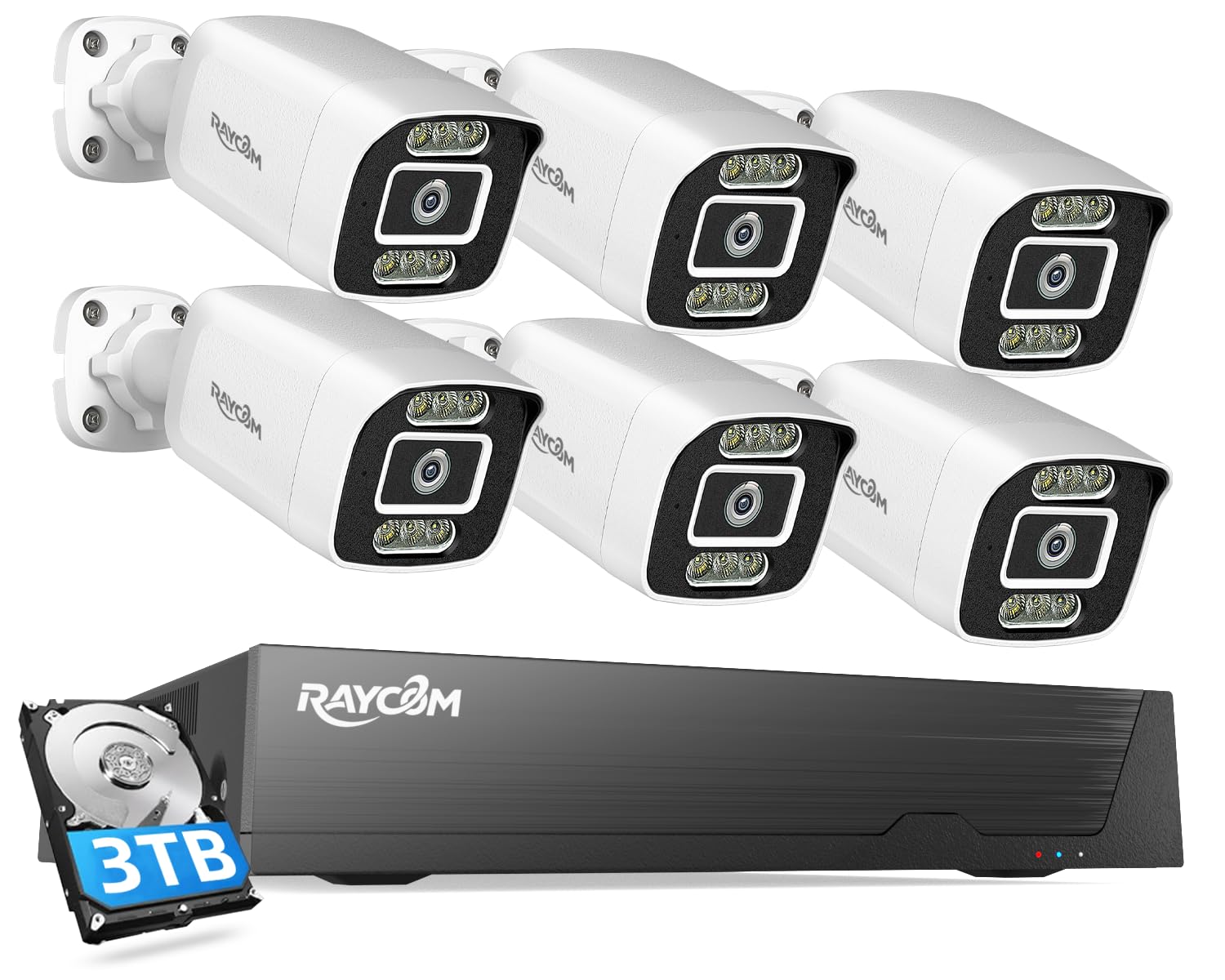 Rraycom 8CH 4K Security Camera System, 6PCS H.265 5MP Wired PoE Cameras for Home Security Outdoor, Person Vehicle Detection, Color Night Vision, 8 Ports NVR with 3TB HDD Suitable for 24/7 Recording
