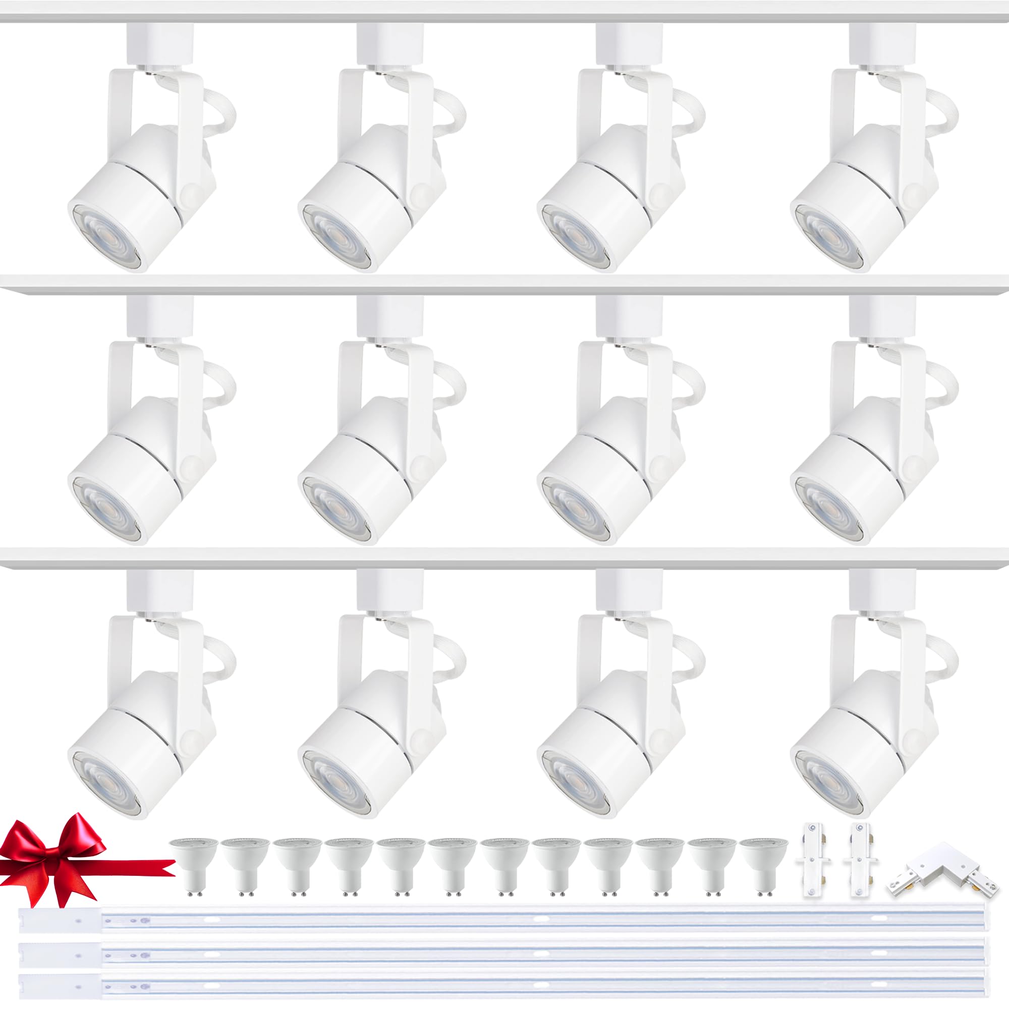 LED Track Lighting Heads Kit, 12-Light GU10 Track Lights Extended 3X4.92ft H Type Track Rails 3000K Warm White Ceiling Spotlight Fixture with 12 Pcs GU10 LED Bulbs for Home Commercial