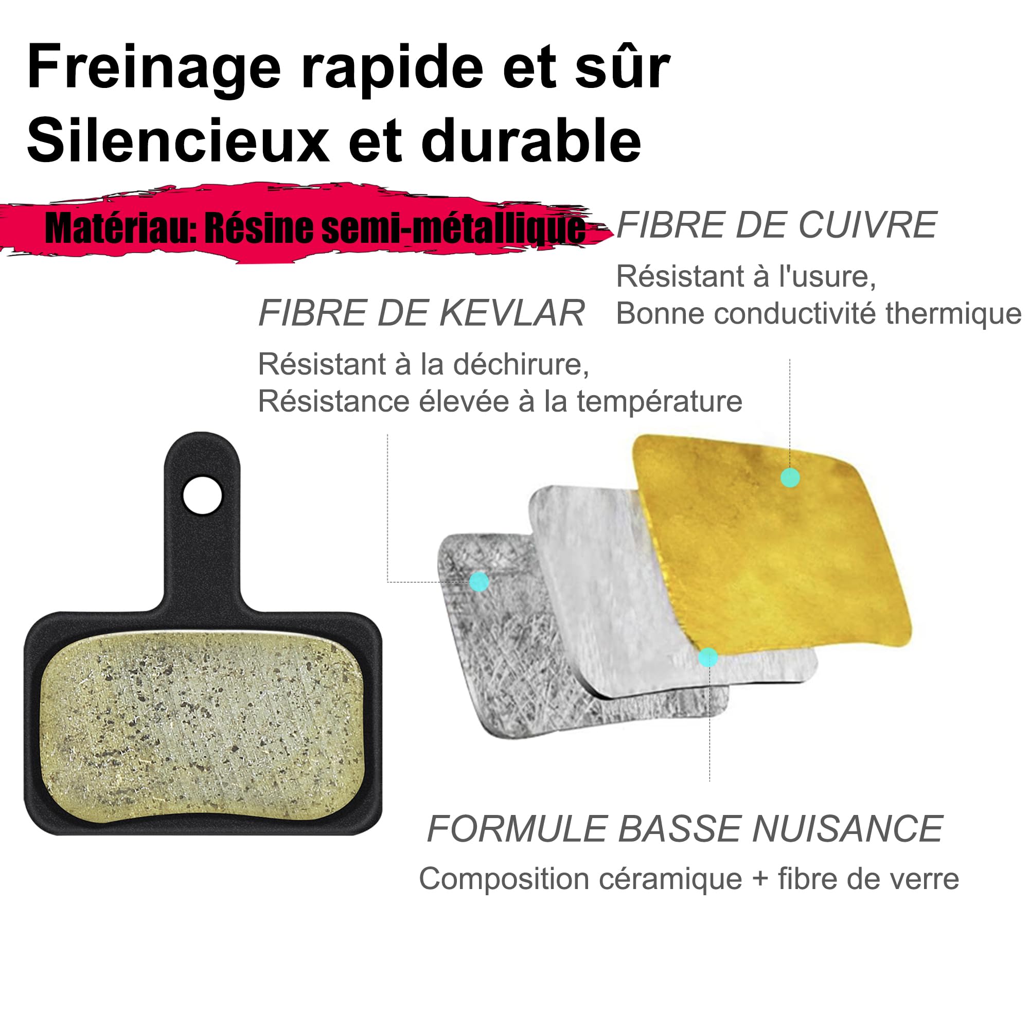 Lot de 4 Plaquettes de Frein pour Vélo B01S, Disques de Frein Haute Performance pour Deore, TRP, Tektro
