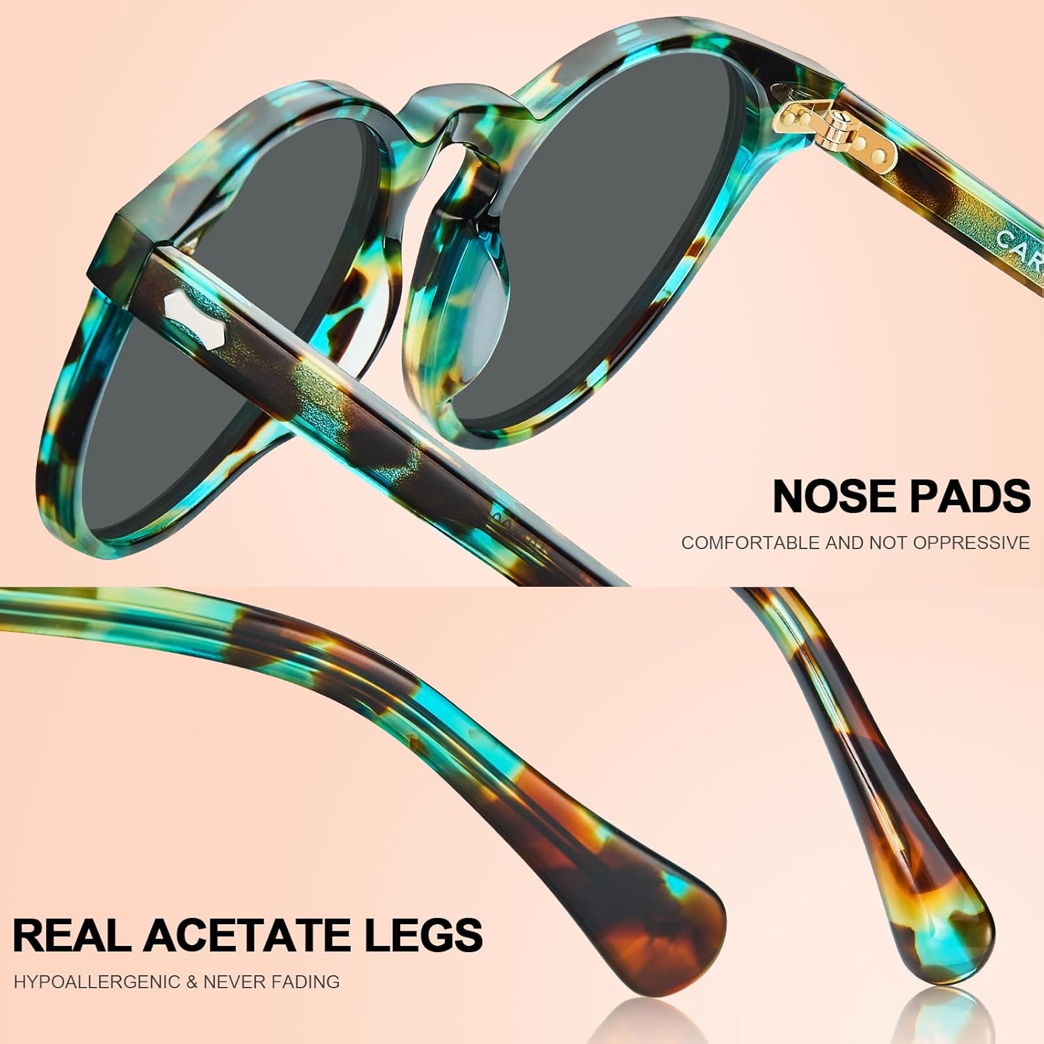 CARFIA Retro Polarized Sunglasses for Women UV Protection Acetate Classic Vintage Style Round Shades - Image 5