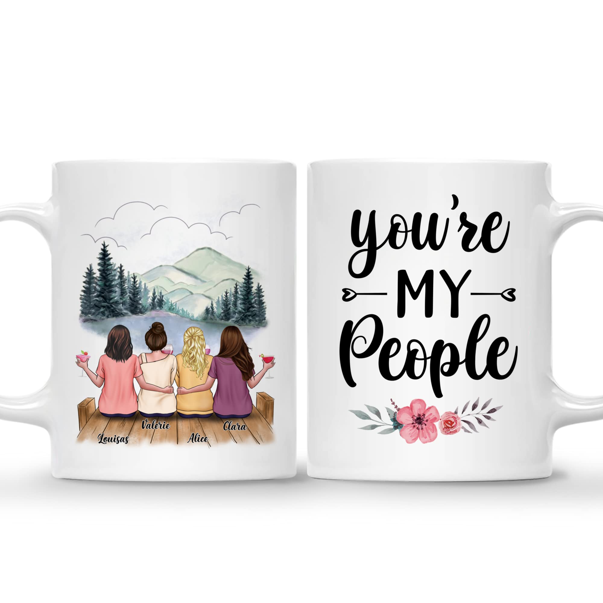 GossbyPersonalized Coffee Mug - You're My People - Custom Gift for Women Best Friends, Sisters with Avatars, Names - Long Distance Gift for Friends, Sisters - 4 Women