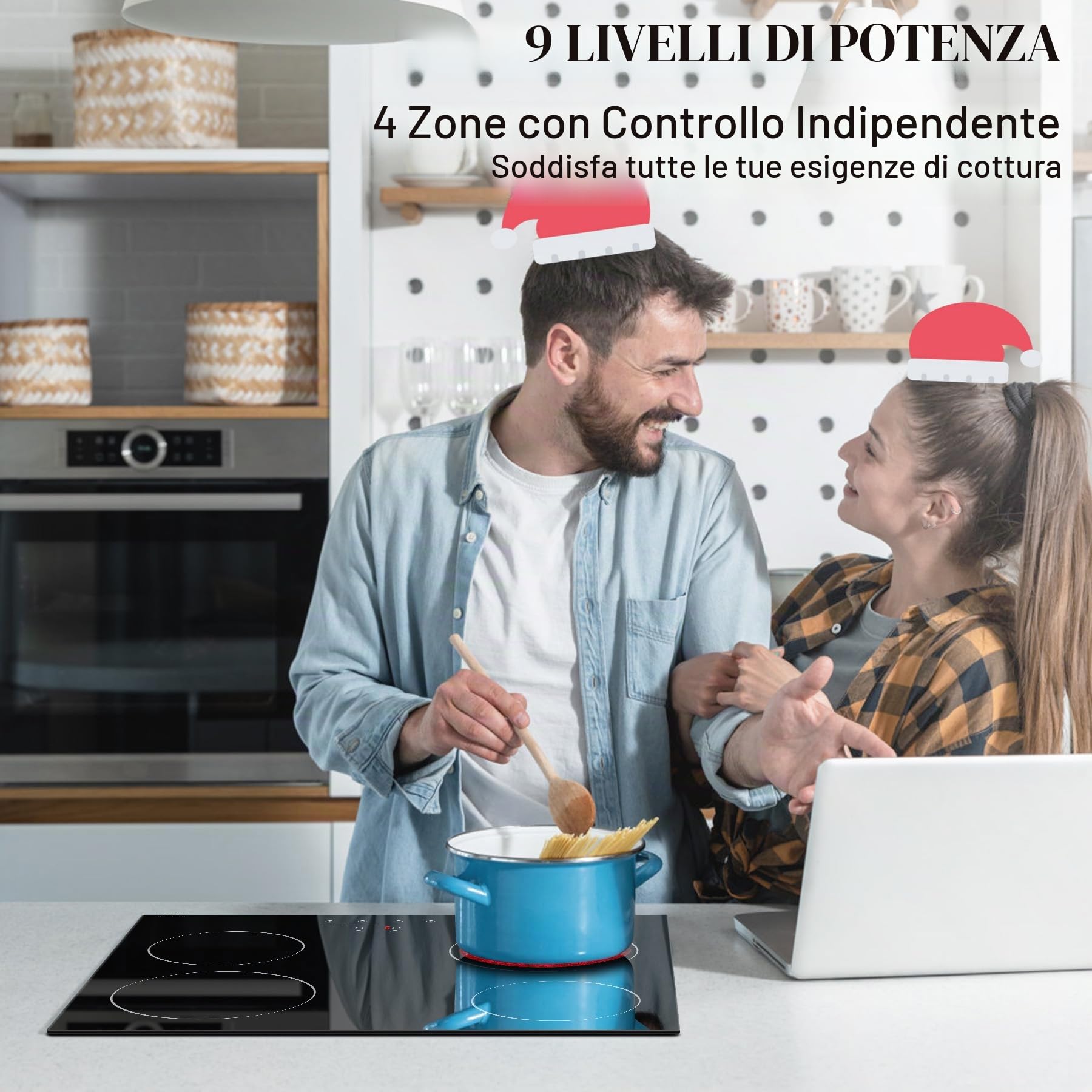 Piano Cottura Elettrico 4 Fuochi, 60cm Piani Cottura Vetroceramica Incasso | 6000W, Funzione Booster Cucina, Tocco Controlli, Timer, 9 livelli di potenza