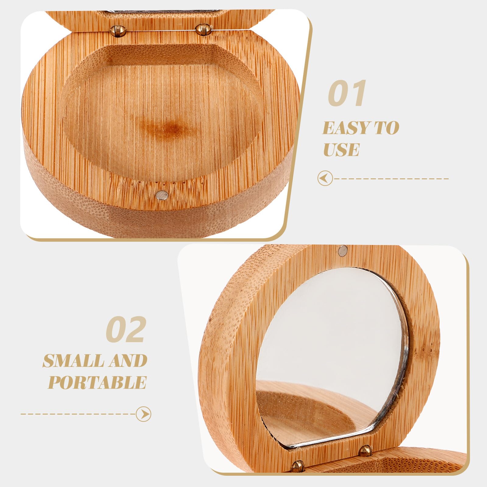 Espejo Compacto de Maquillaje de Bambú Natural Espejo de Bolsillo Portátil para Mujeres de Mano Pequeño para Viaje y Retoques Cualquier Lugar