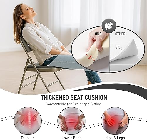 Miniatura 4 de Sillas plegables con cojín acolchado y marco de metal trasero con cuero sintético sillas plegables comerciales para exteriores en casa, boda,