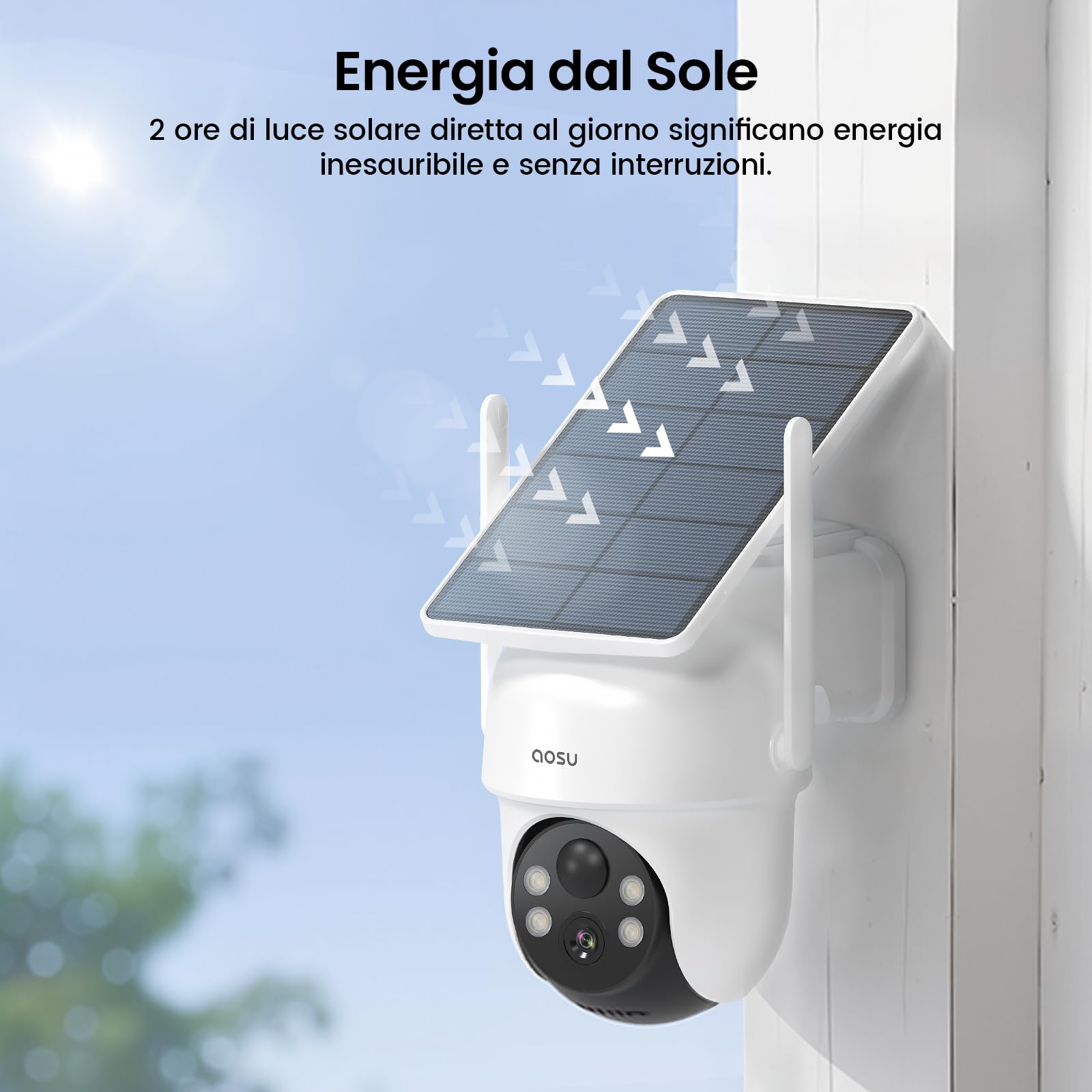 aosu 3K Telecamera WiFi Esterno Senza Fili, Kit 6 Telecamere y aosuBase 2.0 | Senza Abbonamento Richiesto, Archiviazione Locale Espandibile, 360° PTZ Tracciamento Auto AI Persona/Veicolo, Notte a Colori