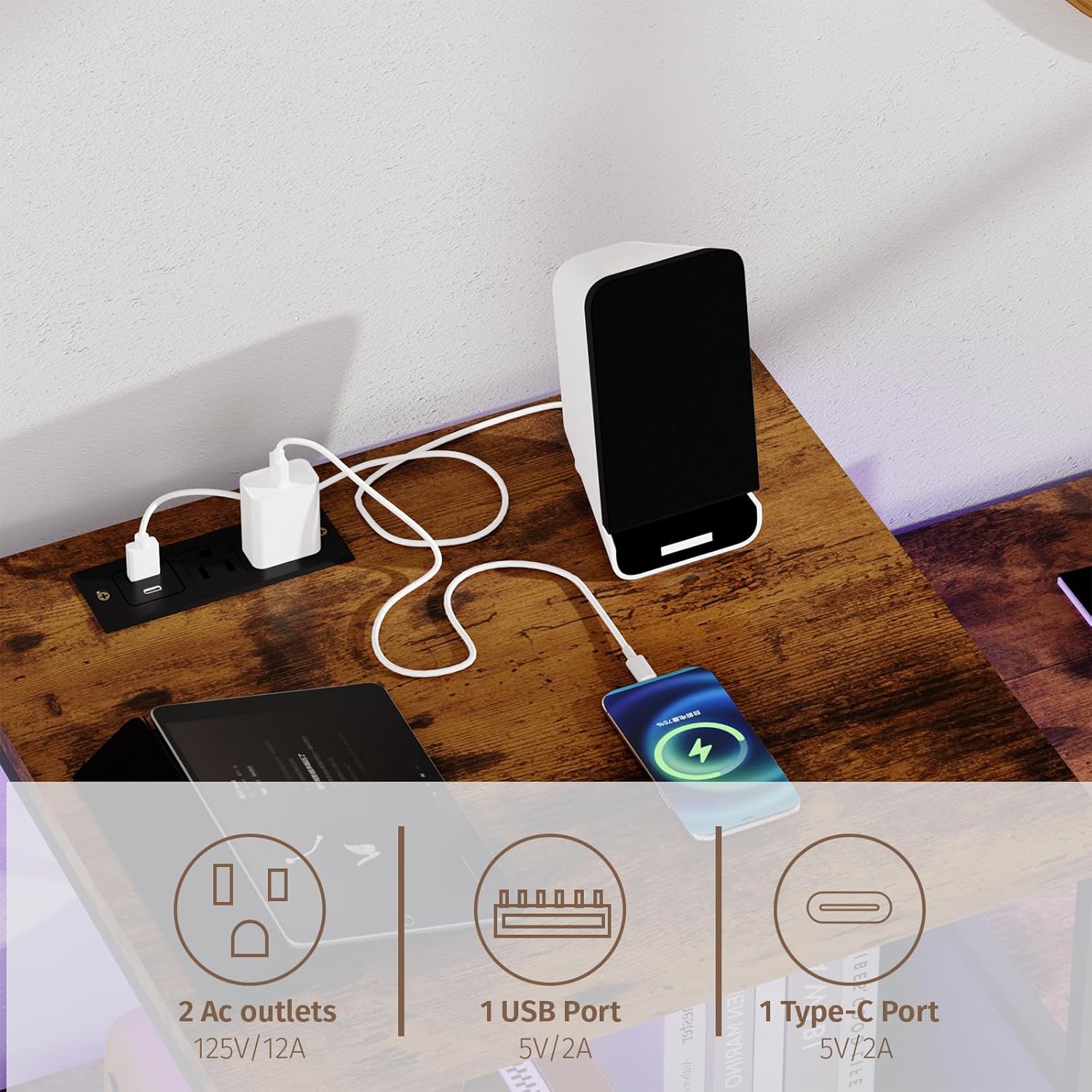 TV Stand for 50 inch TV with Charging Stantion & LED Light, Entertainment Center with 10 Fabric Drawers, Media Console Table with Open Storage Shelves for Living Room