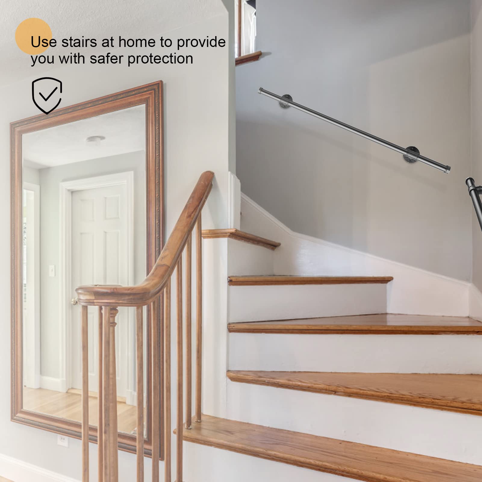 Pasamanos para Escaleras, VAYOTOY Barandilla Escalera Pasamanos Estilo Industrial Profesional Negro con tubo de acero Galvanizado Industrial Antideslizante para Cocina Baño Jardín, 1M