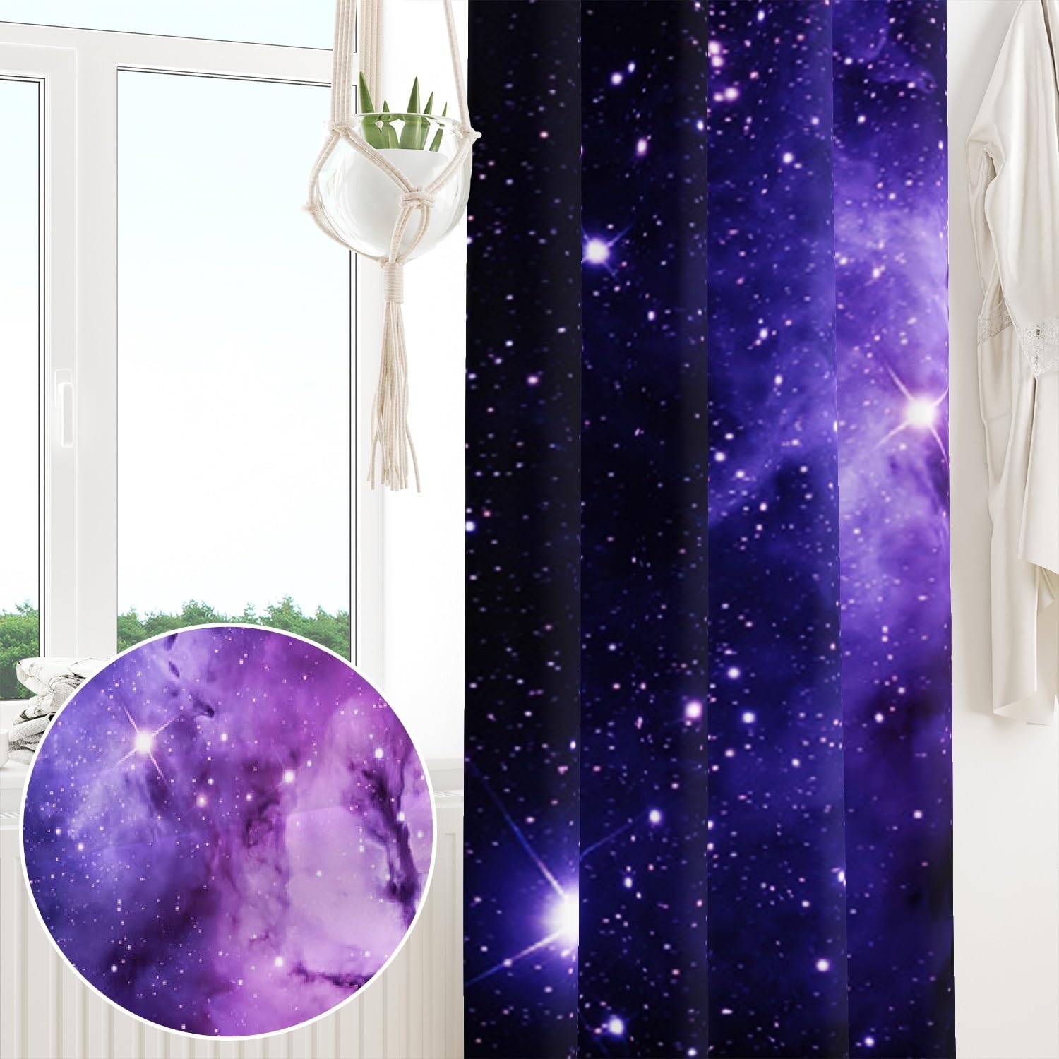 ggaimwf 46"x 72" Galaxy Eyelet Curtain for Kids Bedroom Space Purple Nebula Starry Sky Fantasy Thermal Grommet Room Dividers Blackout Window Drapes for Boys Girls Playroom Living Room,2 Panels - Image 4