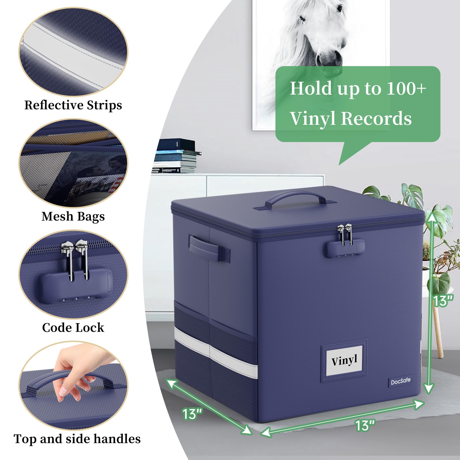 DocSafe Custodia ignifuga per dischi in vinile con serratura, Blu, 33 x 33 x 33cm, moderno