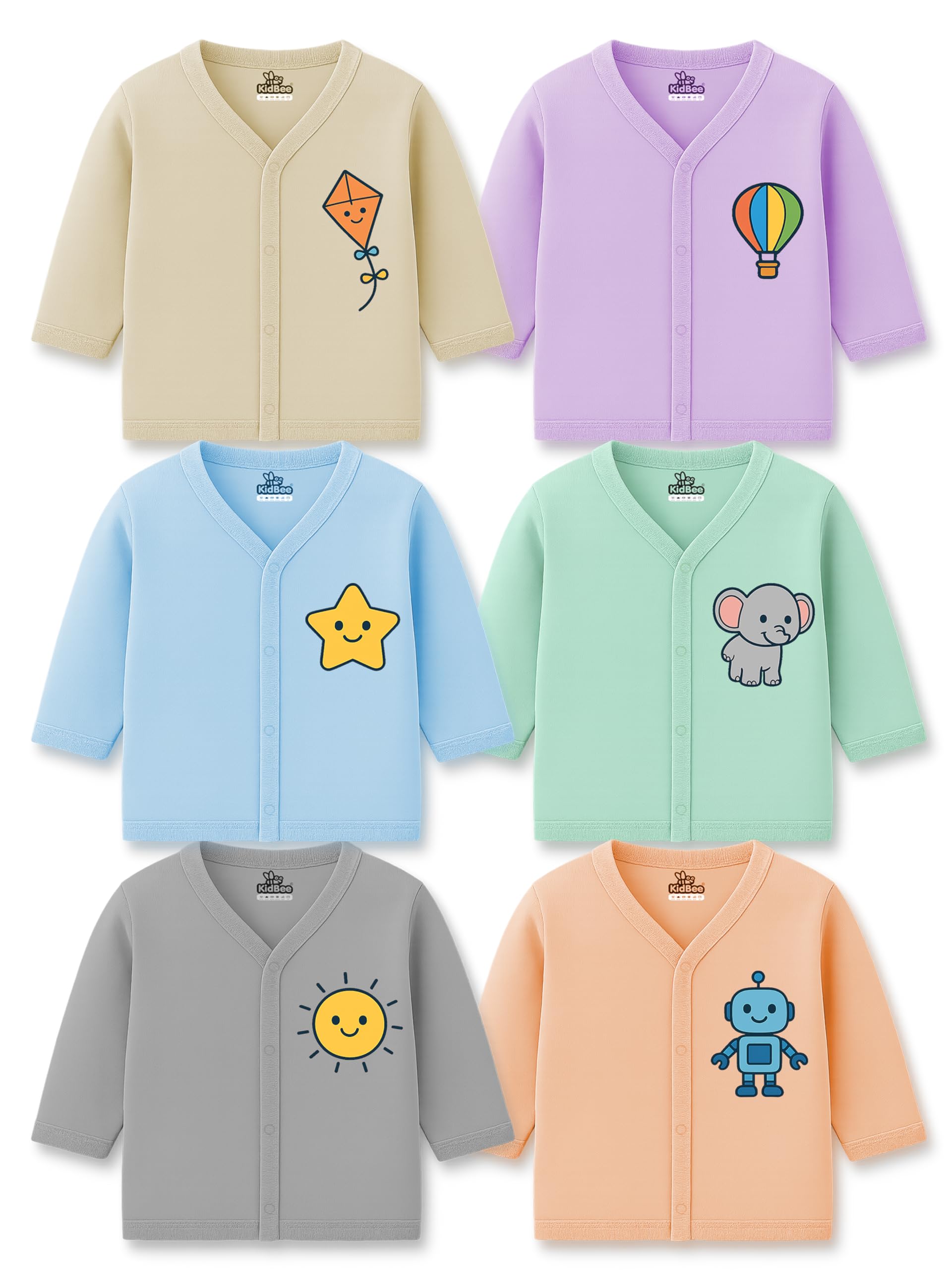 kidbee Unisex Baby Boys & Girls Cotton Jabla Tops/Jabla/T-Shirt, Skin-Friendly Fabric, Front Button, Full Sleeve, Pack of 6-picture-10