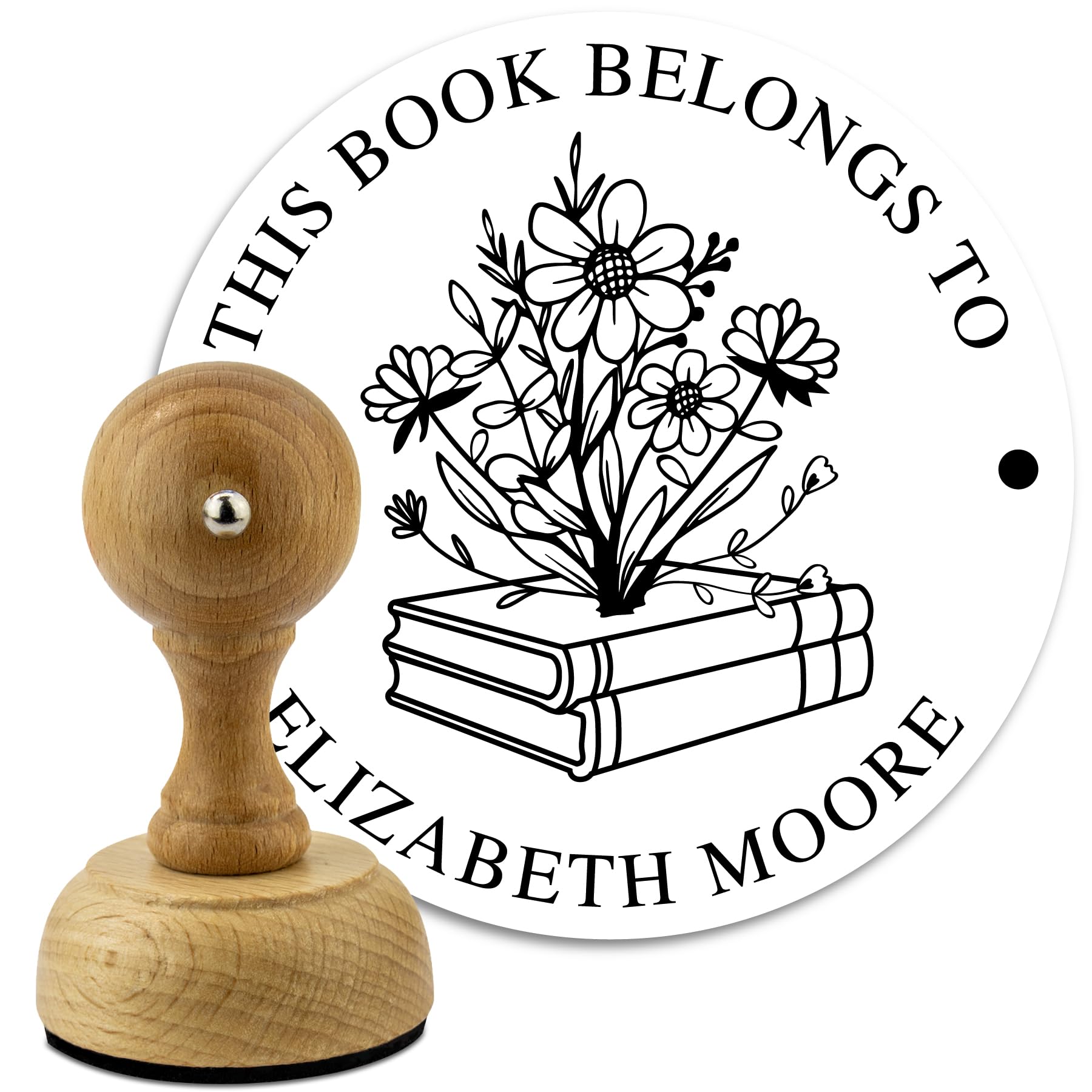 Custom Wood Library Hand Stamp - Style 058 - Great for Customizing Books, Ex Libris, Personalized Journals and More.