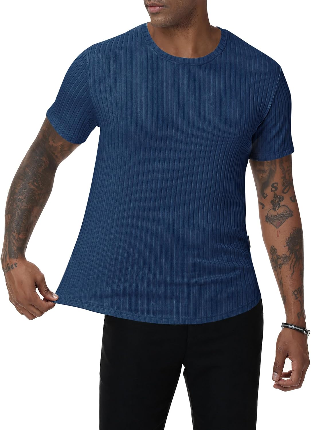 ZKMAN Men's Ribbed T-Shirts Textured Knit Slim Fit Dress T Shirt image 4