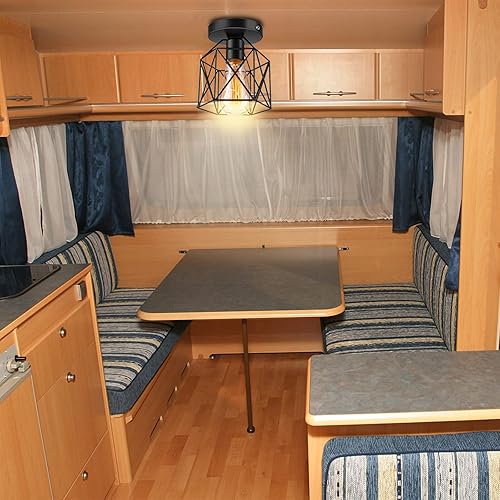 Miniatura 9 de Licperron Lámpara de techo semiempotrada E26 E27 Retro Black Industrial Lámpara de techo para porche, pasillo, cocina, casa de campo, 6 unidades