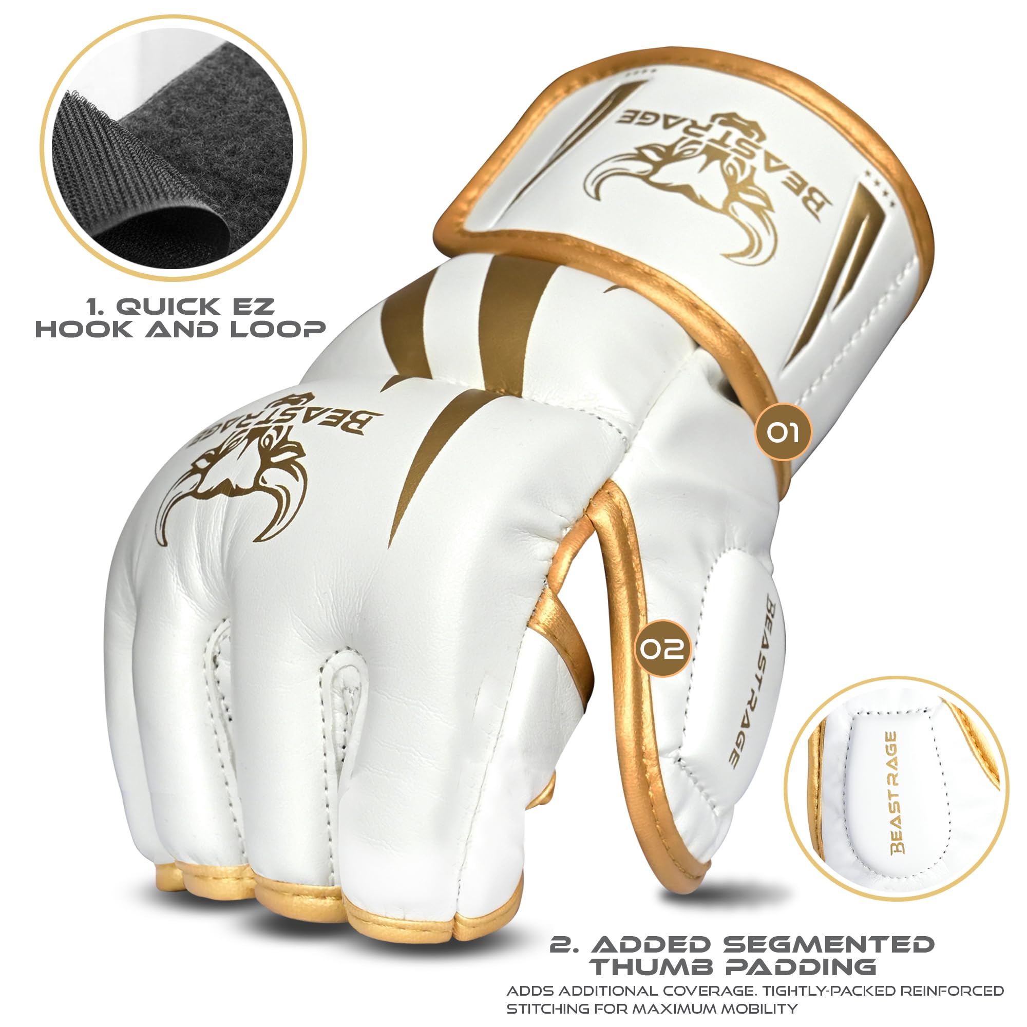BEAST RAGE Guantes MMA para hombre grappling Muay Thai kickboxing con soporte muñeca almohadilla amortiguadora